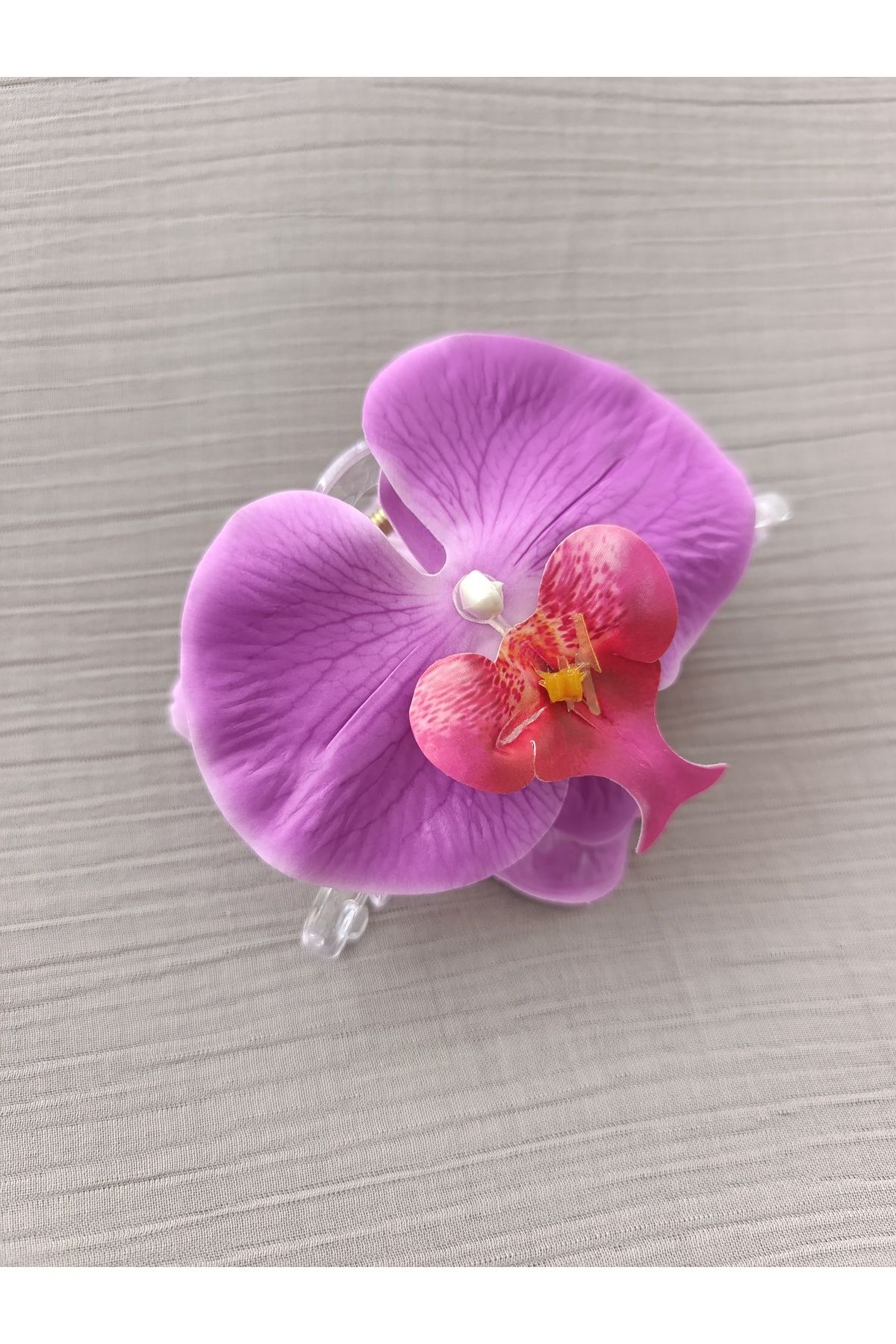MutluBiDünya Vintage Aloha Orkide Çiçeği Süslü Zarif Yazlık Mandal Toka Orkide Mandal Toka 11 cm