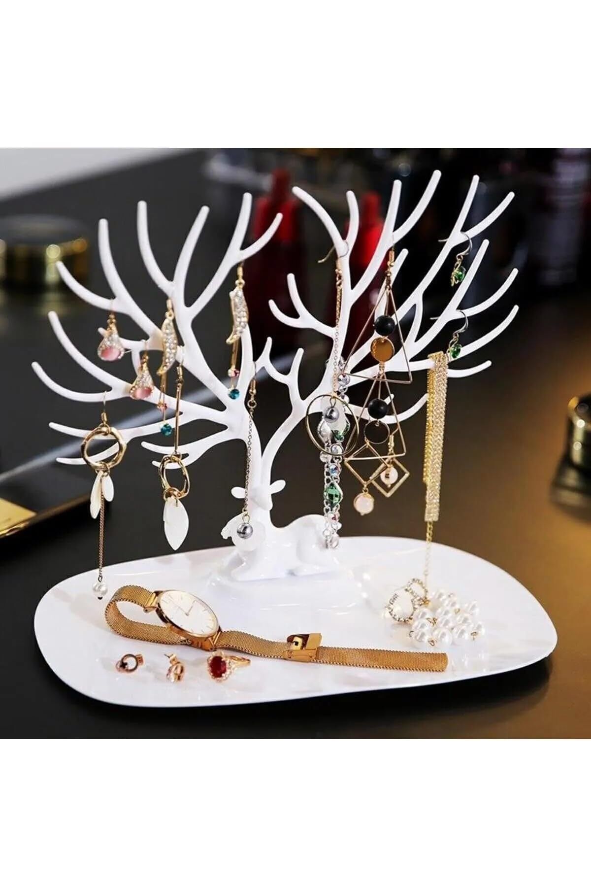 Mena Rise TuonShop Geyik Tasarımlı Takı Standı Yüzük Küpe Kolye Askılığı Mücevher Organizer Askı
