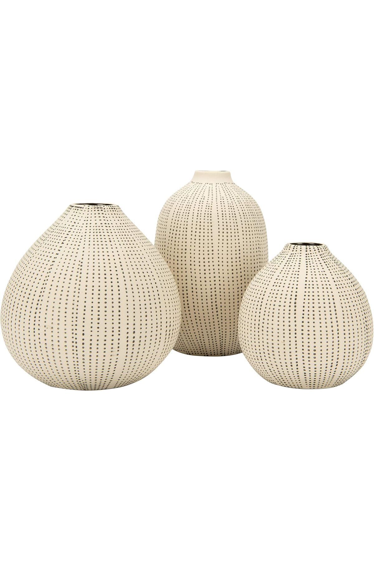 Mena Rise Co-op DF0842 Beyaz Taş Desenli Siyah Puantiyeli (3'lü Set) Vazo 1064272