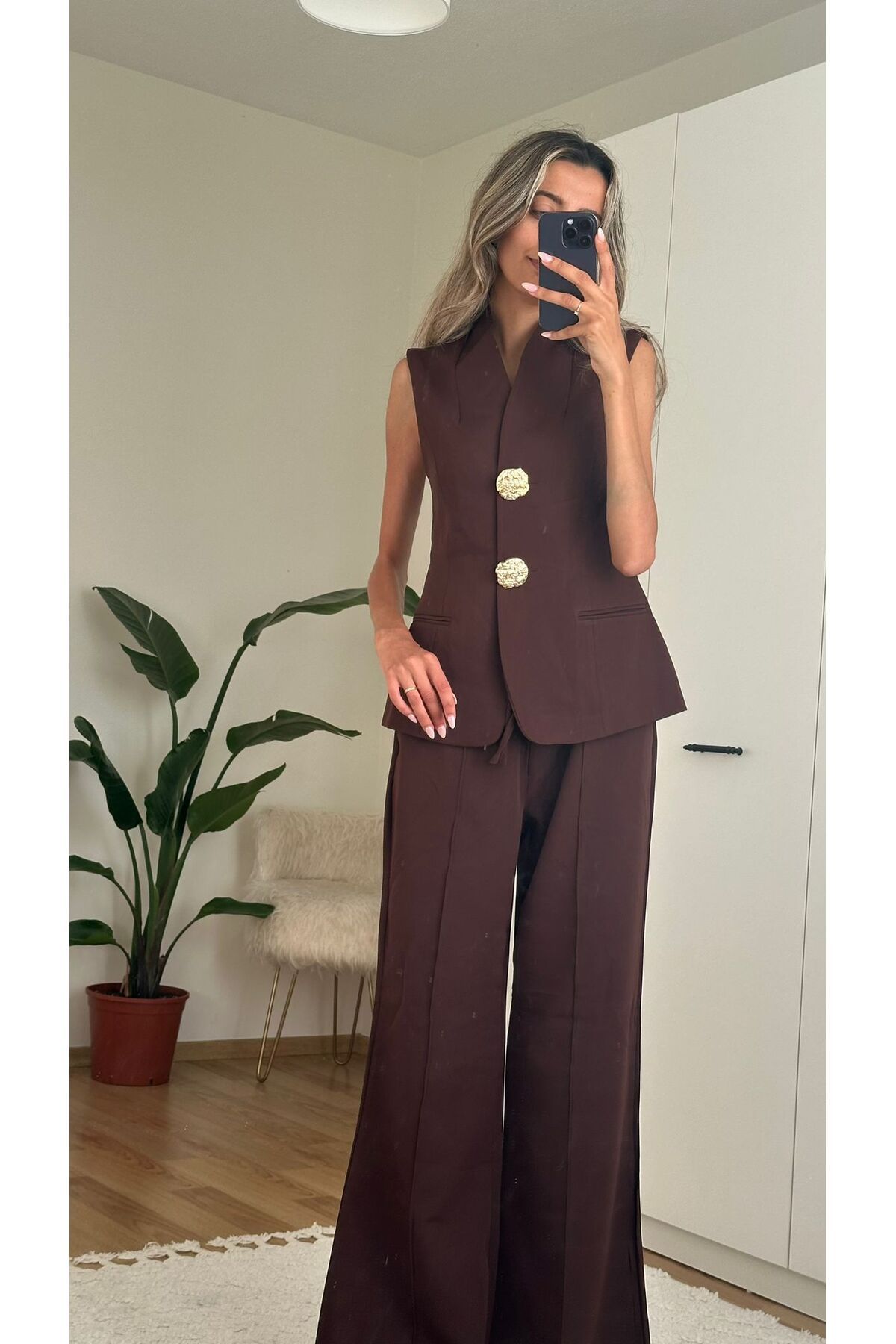 MODA Kahverengi Londra Yelek Pantolon Takım