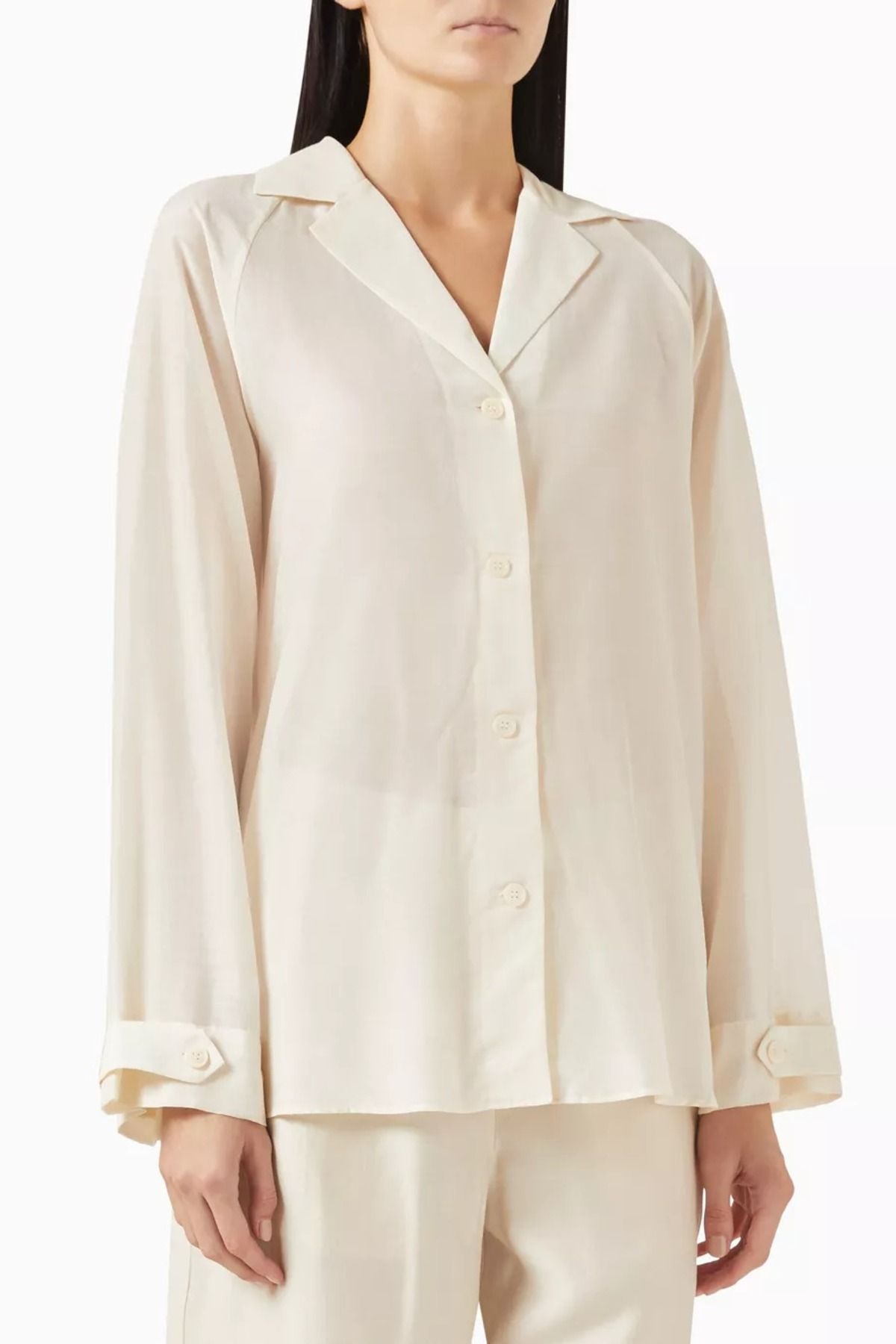 12storeez Cotton Silk Cuffed Shirt, Modern ve Zarif Tab Detaylı Gömlek