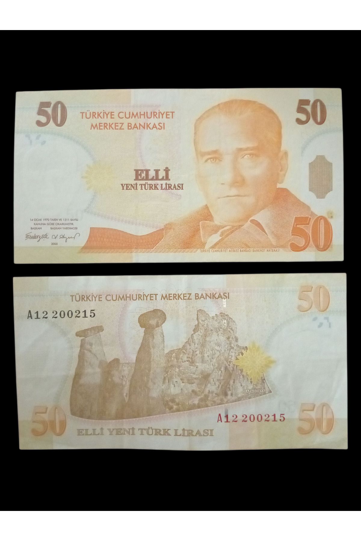 Yediotuz 8. Emisyon 50 YTL (Yeni Türk Lirası) A 12 Koleksiyon Kağıt Para. Antika Darpane Hobi Hediye Para.