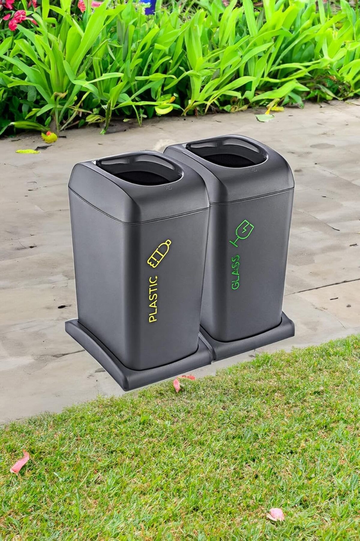 Mena Rise 2'Li Set Soft Tekerlekli Cam-Plastik Geri Dönüşüm Kutusu 40 LT - ANTRASİT, Çok Amaçlı Geri D