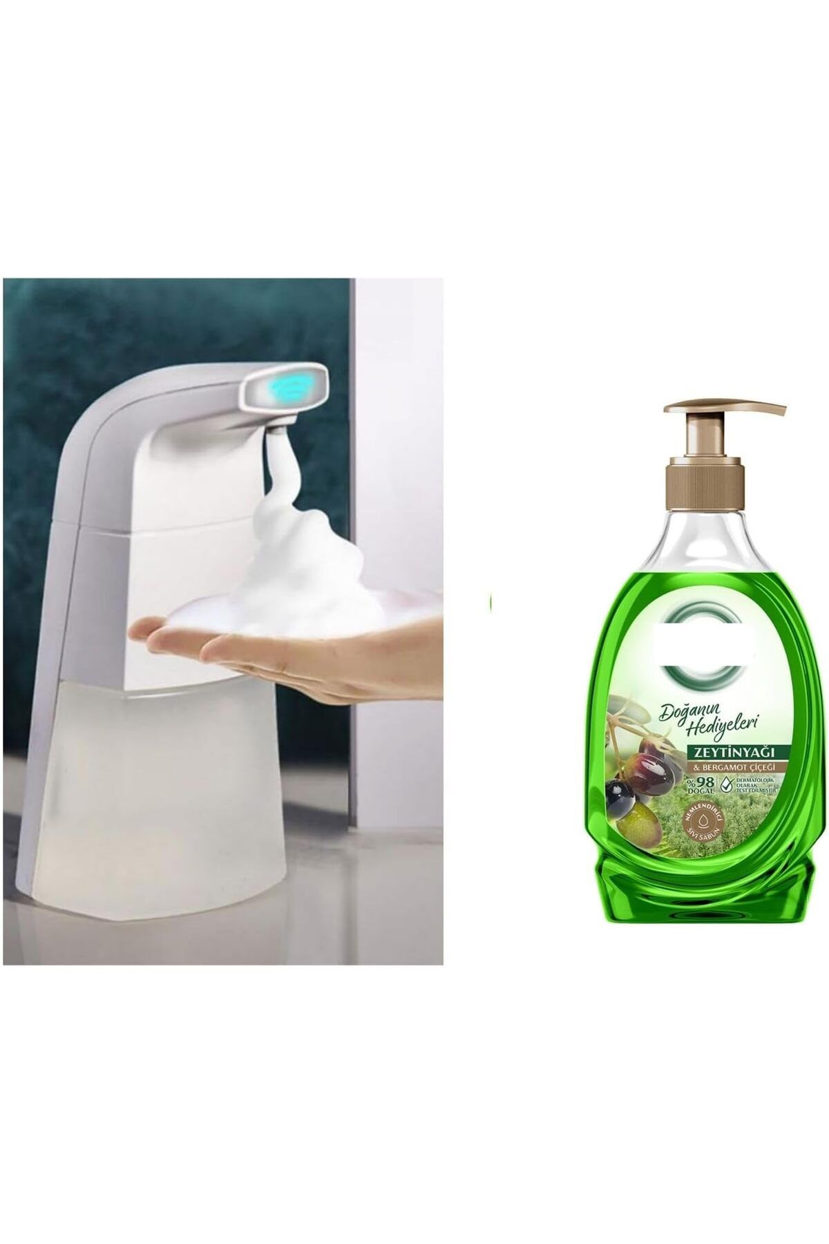 Mena Rise TuonShop Homi SENSÖRLÜ FOTOSELLİ SIVI SABUNLUK 10X5X21CM VE1 ADET 392ML SIVI SABUN ZEYTİNYAĞI V