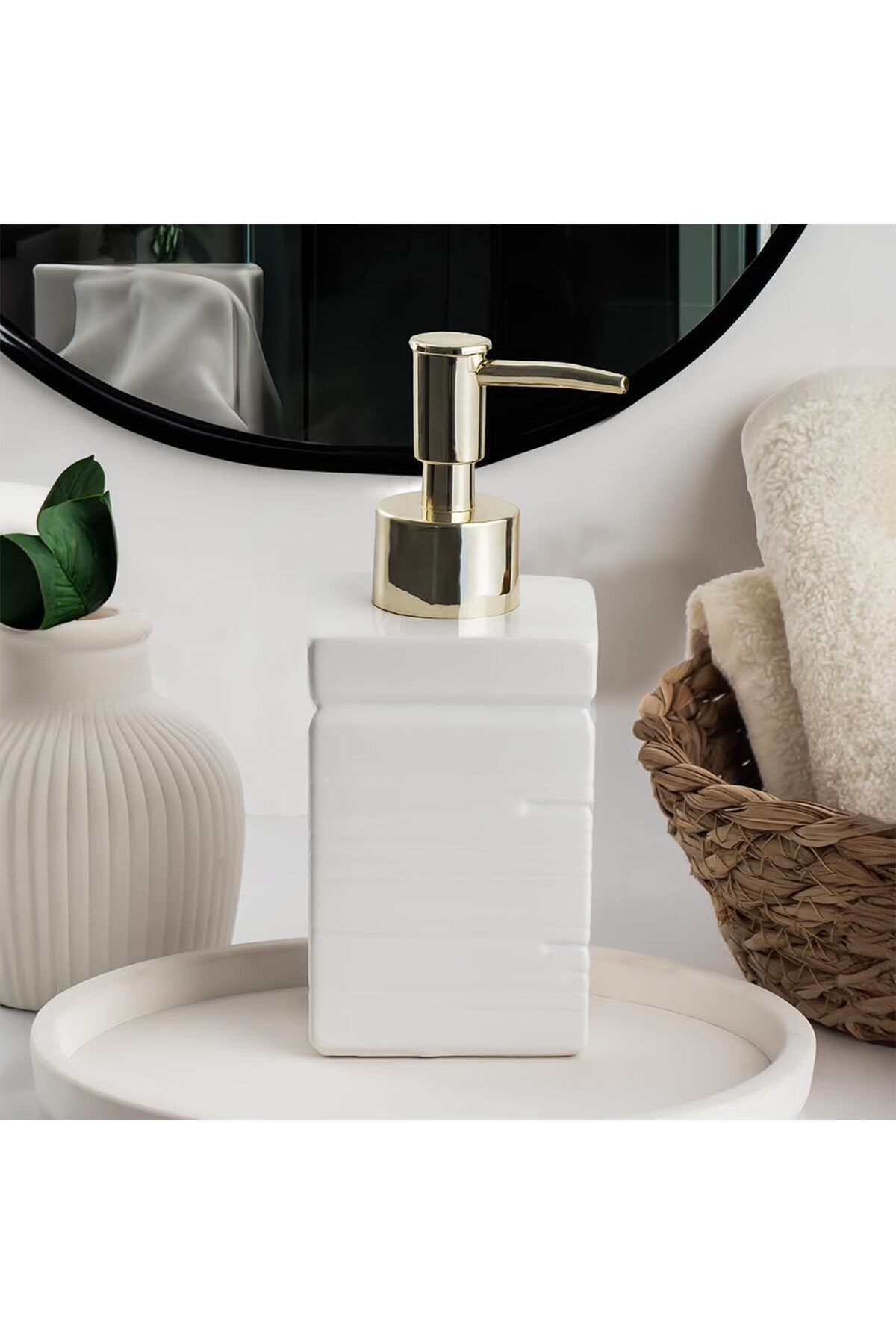 Mena Rise TuonShop 3206 Seramik Sıvı Sabunluk - Tezgah Üstü Banyo Mutfak Lavabo Sabunluğu - 275 cc Beyaz