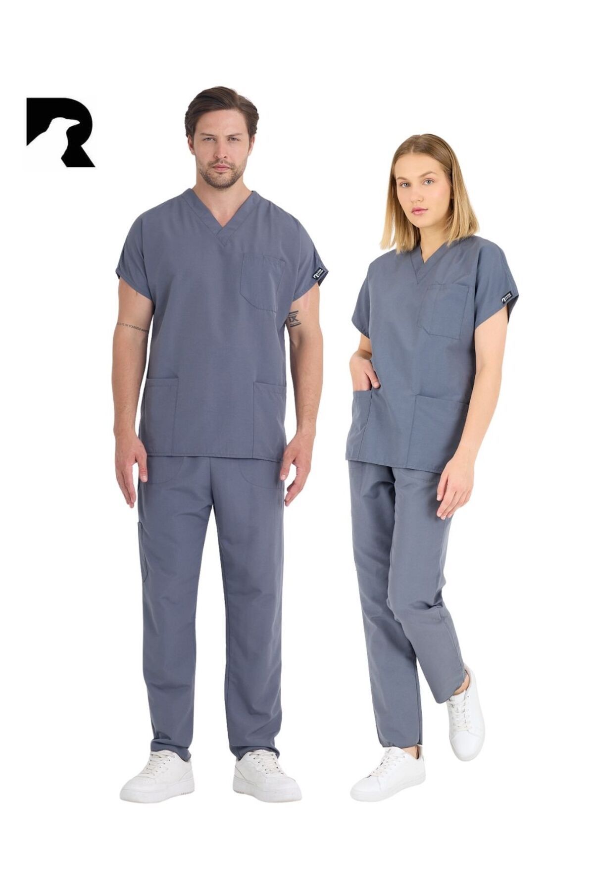 KARGA ÜNİFORMA Gri Takım Terry Cotton Unisex Medikal Hemşire Ve Doktor Üniforması Scrubs Cerrahi Giyim Takım
