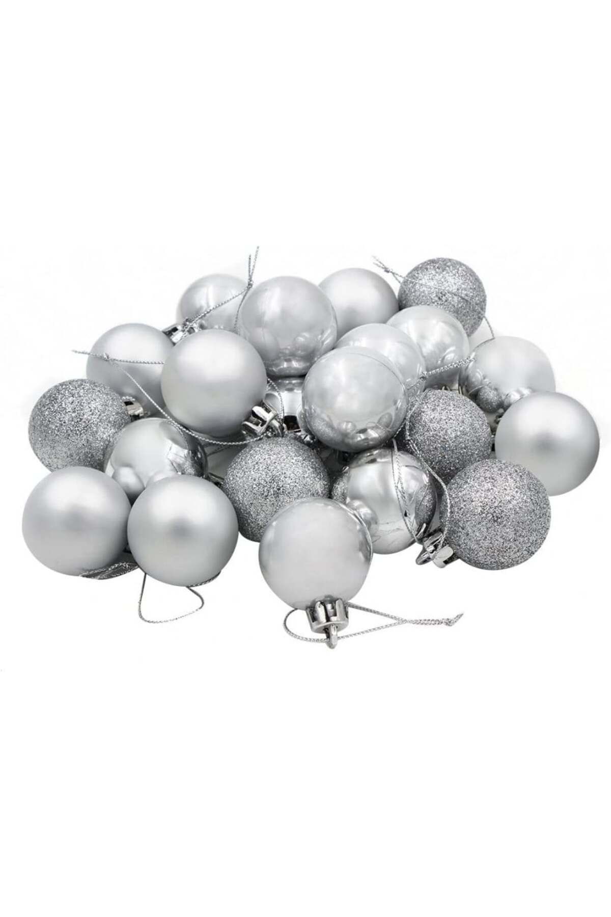 COOLWEST-Set of 24 COOLWEST Christmas baubles, plastic, silver, 4 cm 1