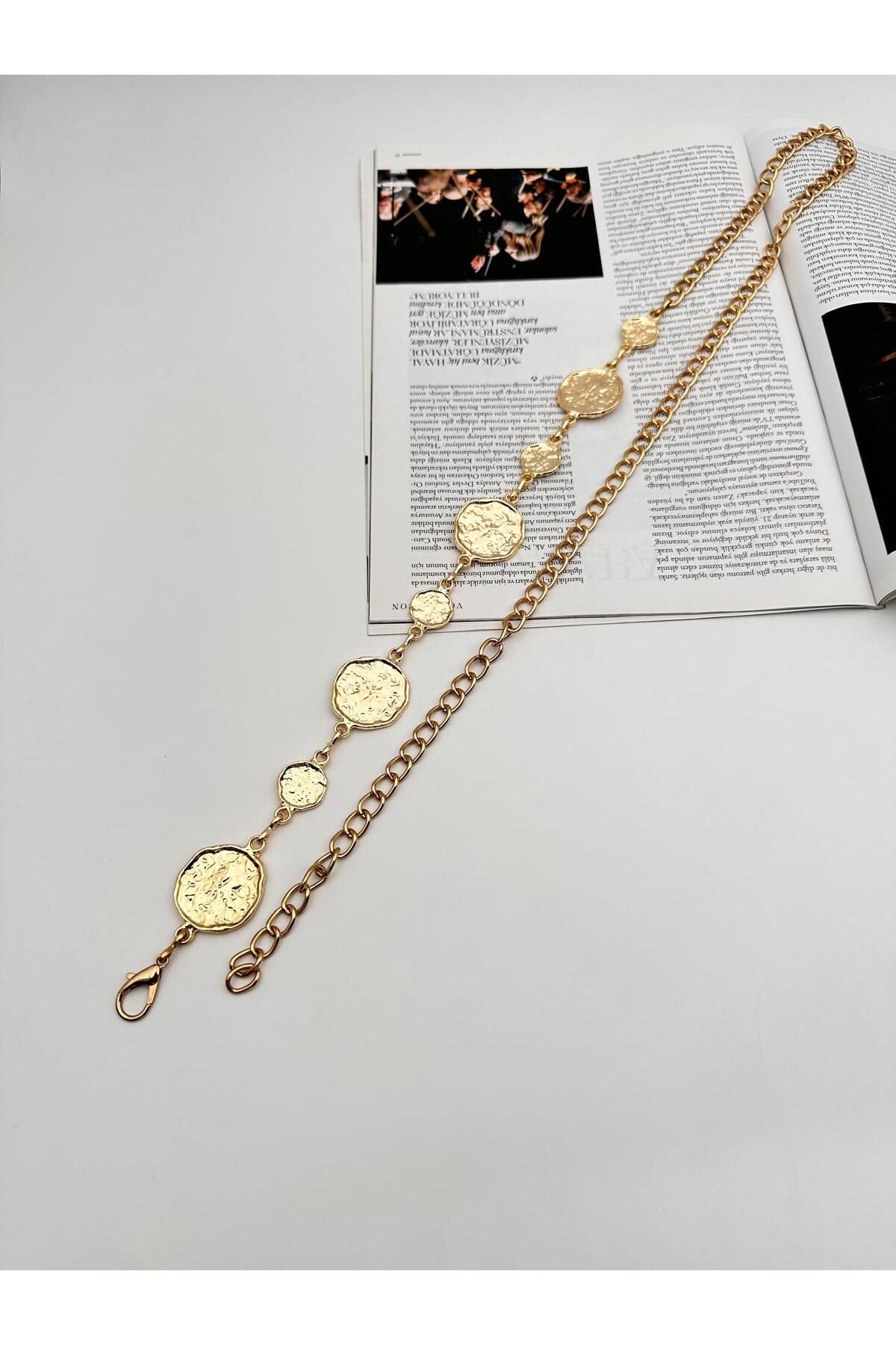 MODAM HİFA Yuvarlak Tokalı Gold Zincir Kemer Kadın Kemer Elbise Kemeri Gömlek Kemeri Ceket Kemeri