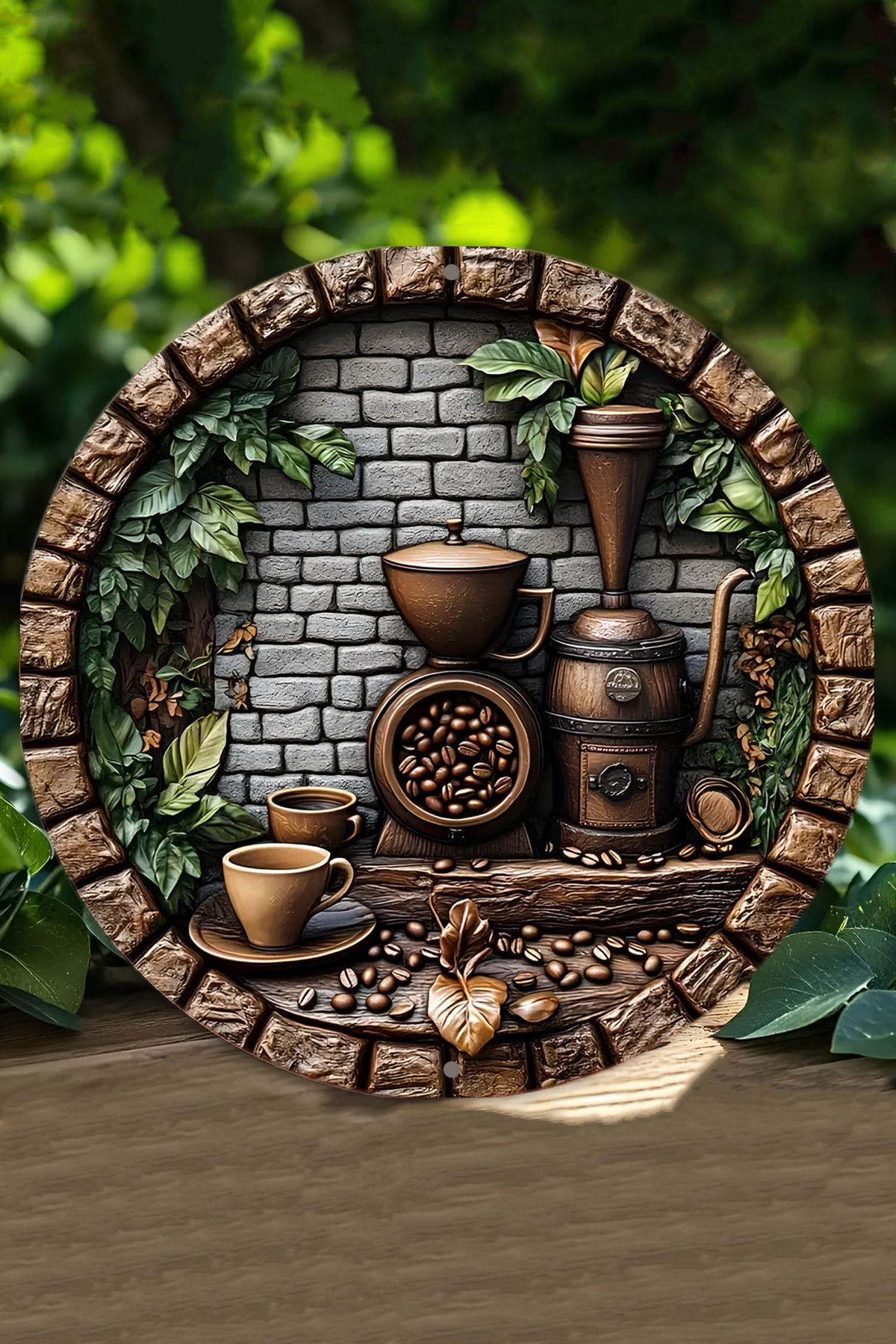 kutuTR ☕ Rustik Kahve Köşesi – 3D Görünümlü MDF Duvar Dekoru (20 cm) DT025
