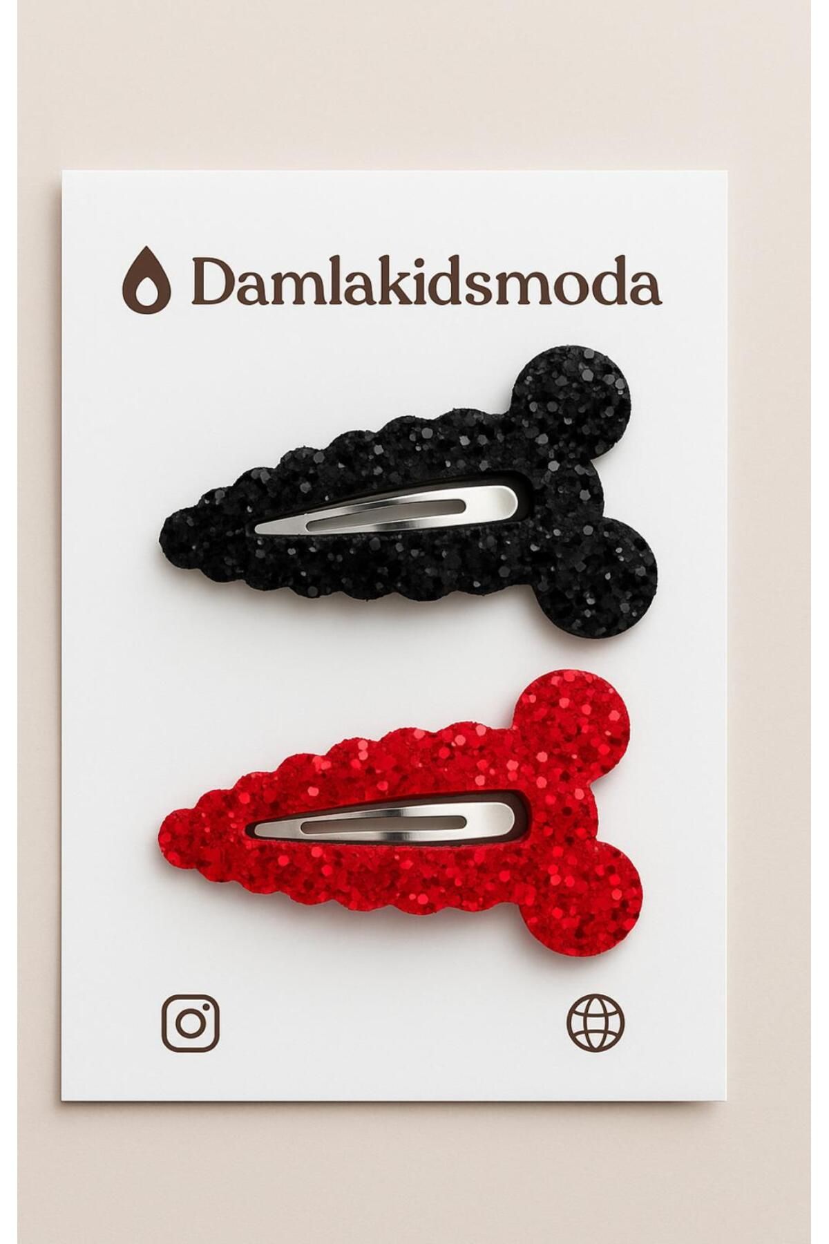 damlakidsmoda Kız çocuk bebek toka kırmızı siyah 2 li çıtçıt toka