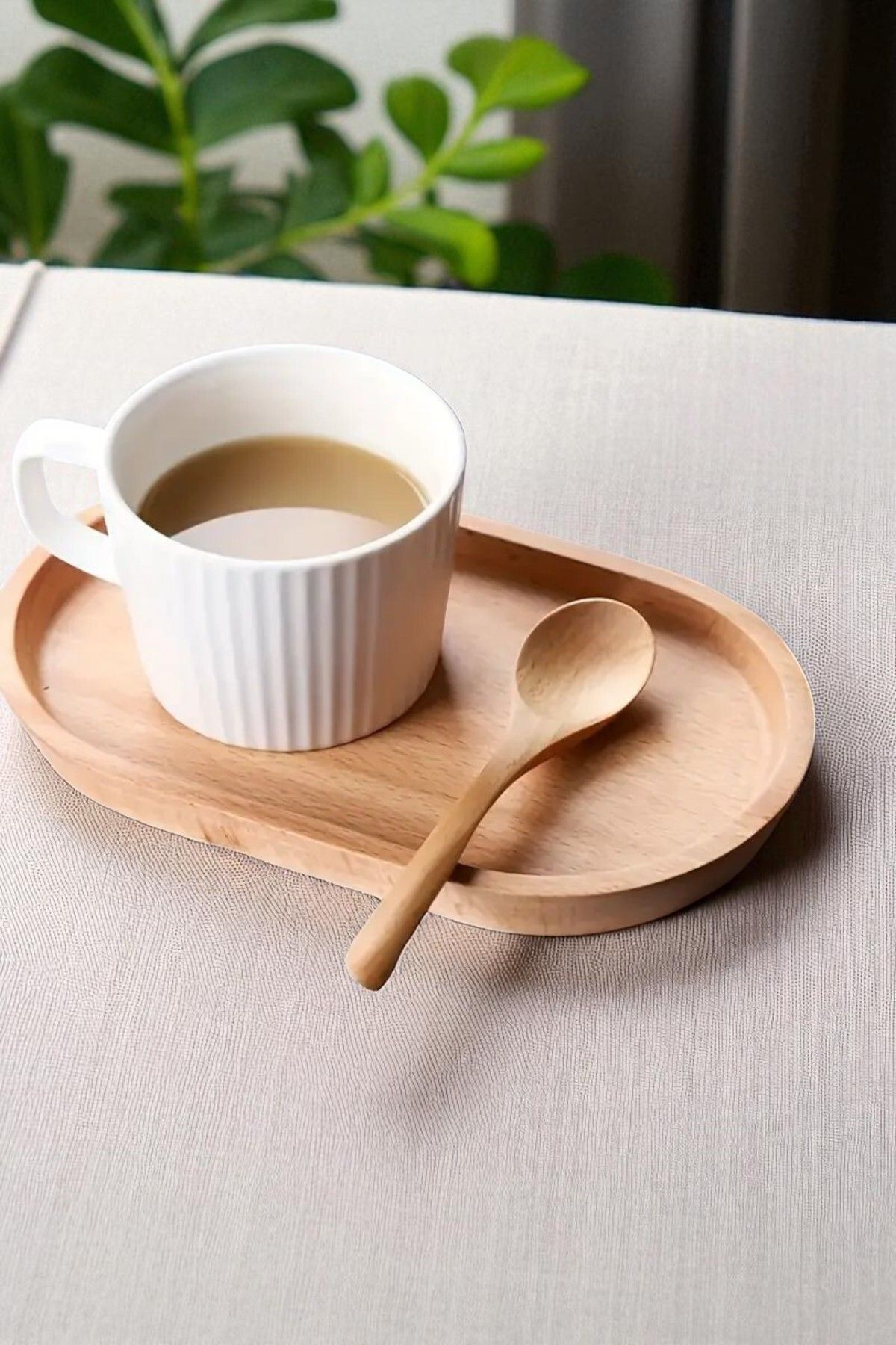 OK Wood Çok Amaçlı Ahşap Oval Sunum Tepsisi Kahve Servis Tabağı Çay Yanı Kurabiye Tabak Naturel Koyu Renk