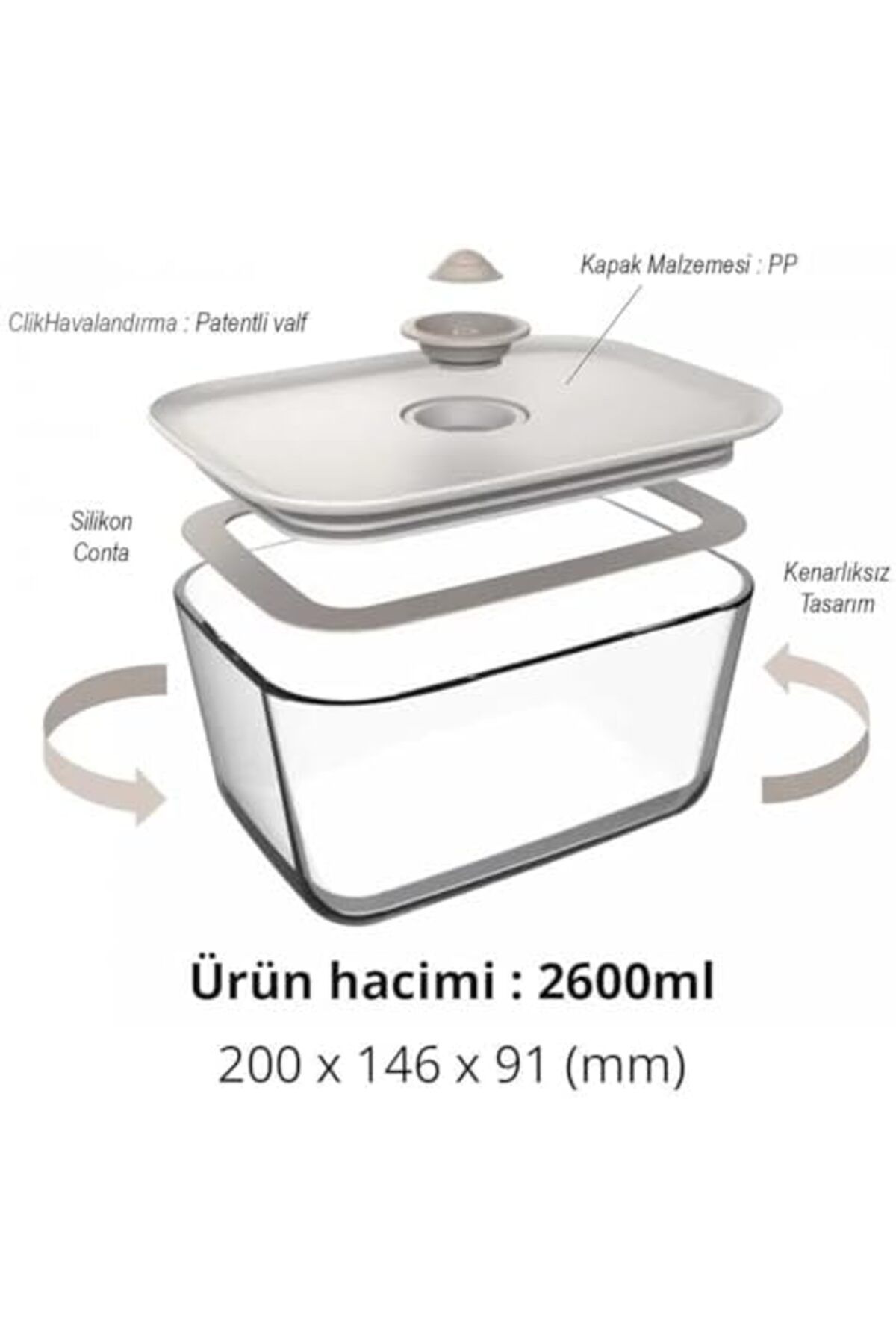 Mena Rise FİKA CLIK DİKDÖRTGEN SAKLAMA KABI 2600ML BEJ 1064272