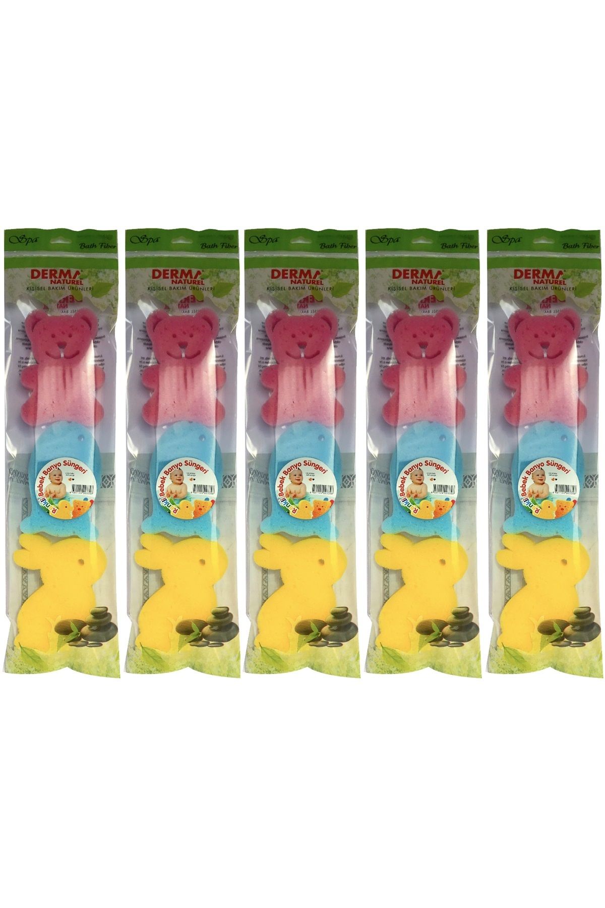 Derma Naturel 3 Lü Renkli Bebek Banyo Süngeri (5 Li Set)