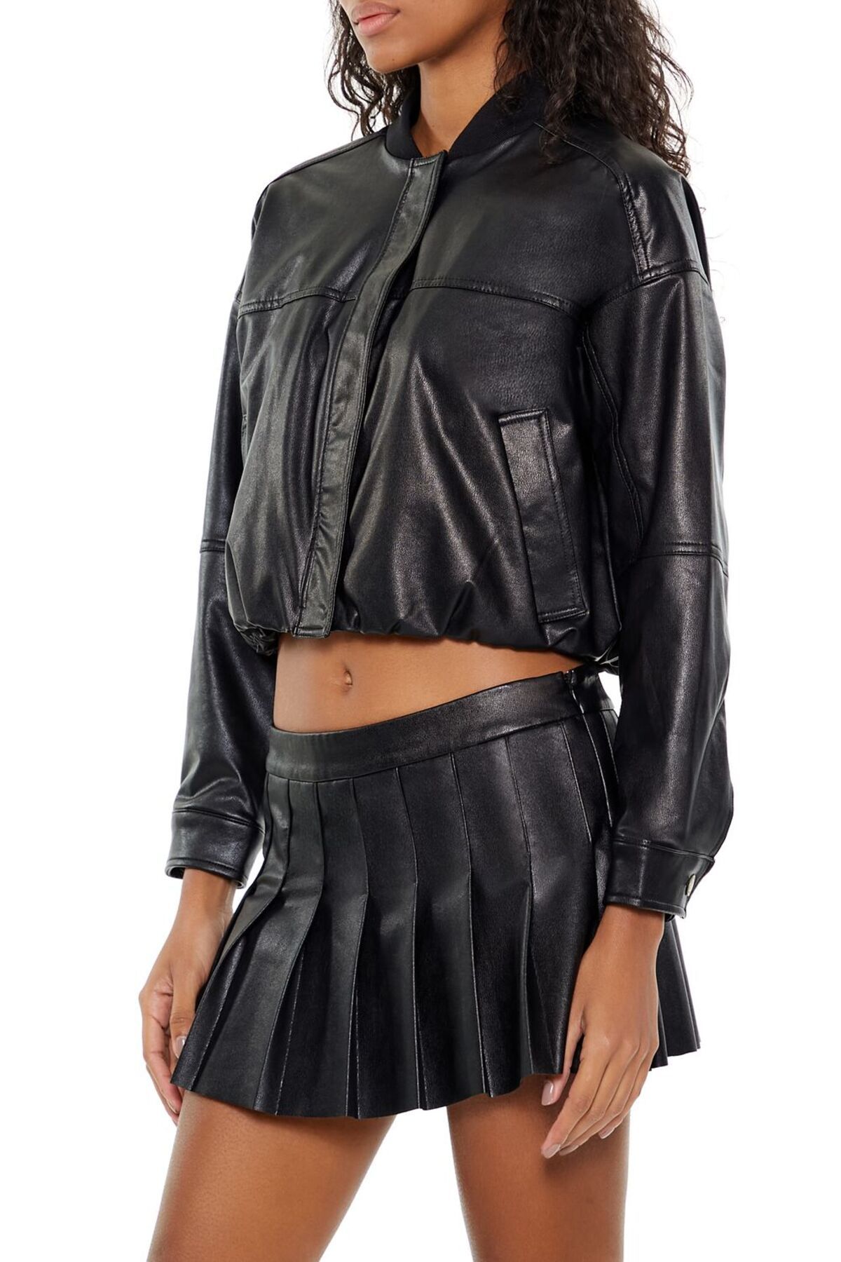 Forever 21 Suni Deri Crop Bomber Ceket