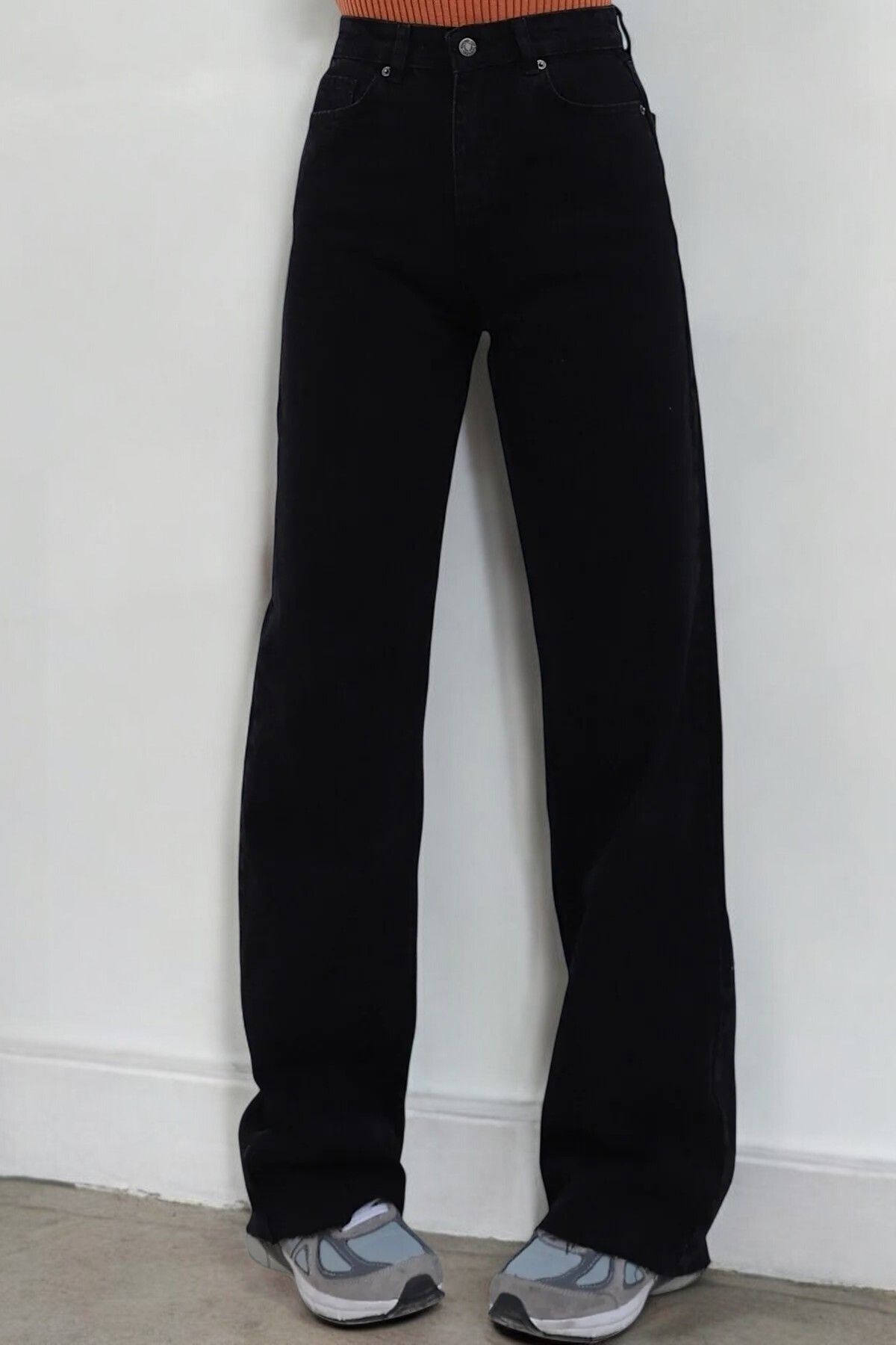 Livik Emily Genç Kız Siyah Yüksek Bel Likralı Rahat Wide Leg Jeans