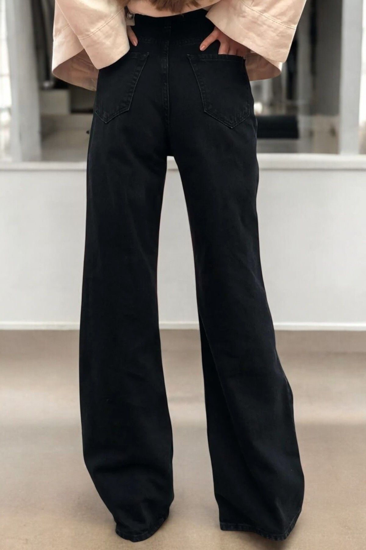 Livik Claire Genç Kız Siyah Yüksek Bel Elastan Karışımlı Astarsız Wide Leg Jean