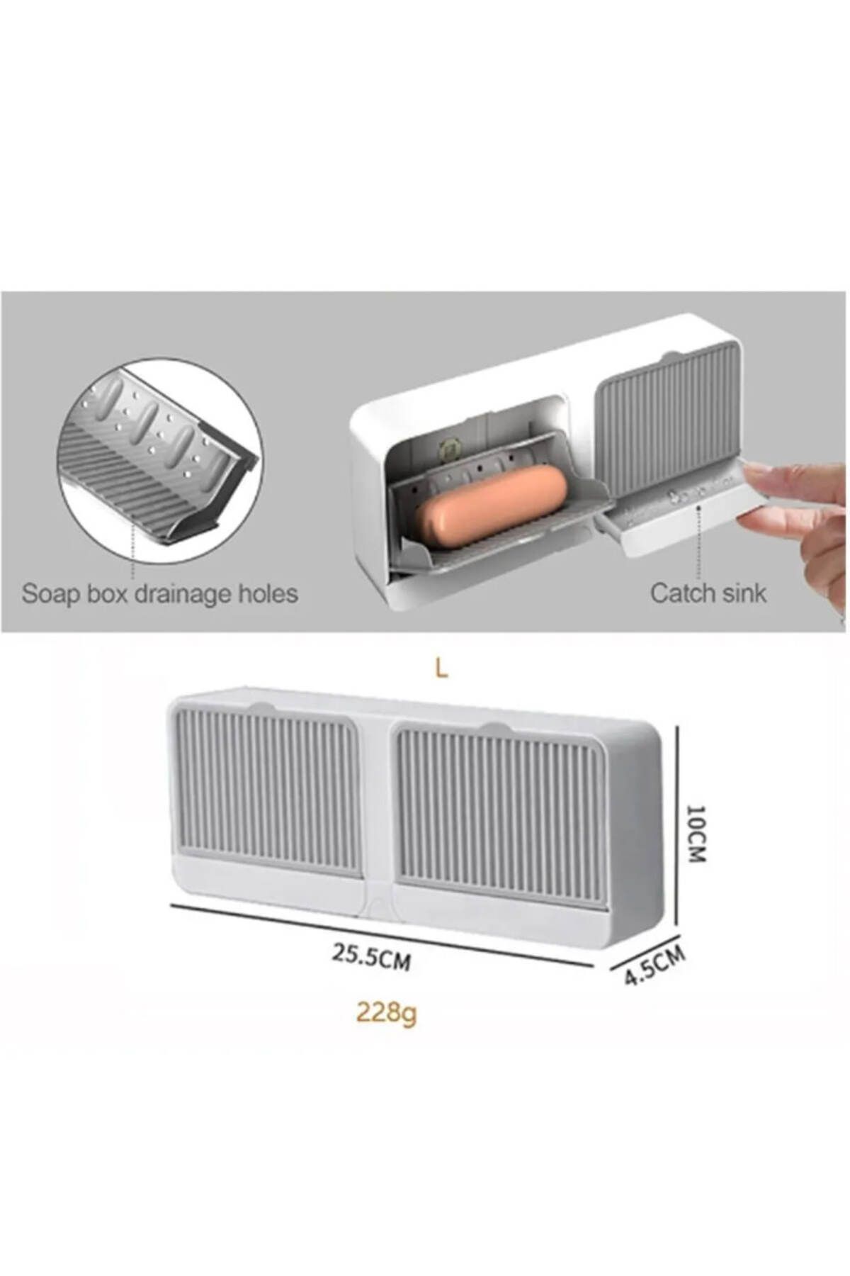 Anadolu Saray-Adhesive Double Compartment Soap Dispenser with Lid |   Waterproof Self-Emptying Soap Box 5
