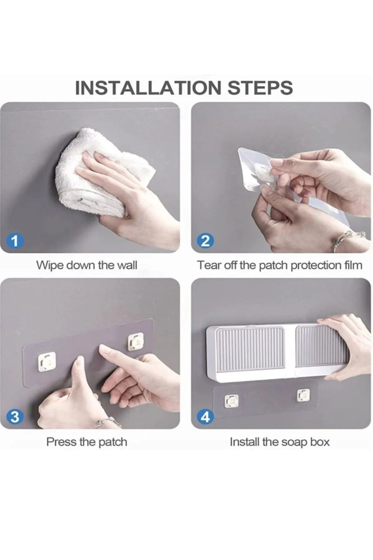 Anadolu Saray-Adhesive Double Compartment Soap Dispenser with Lid |   Waterproof Self-Emptying Soap Box 4