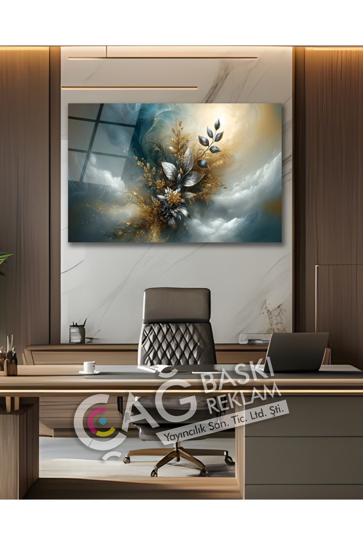 Çağ Baskı Çiçek Flower Göz Alıcı Estetik Şık Cam Tablo Modern Ev Ofis Salon Duvar Oda Dekoru Hediyelik