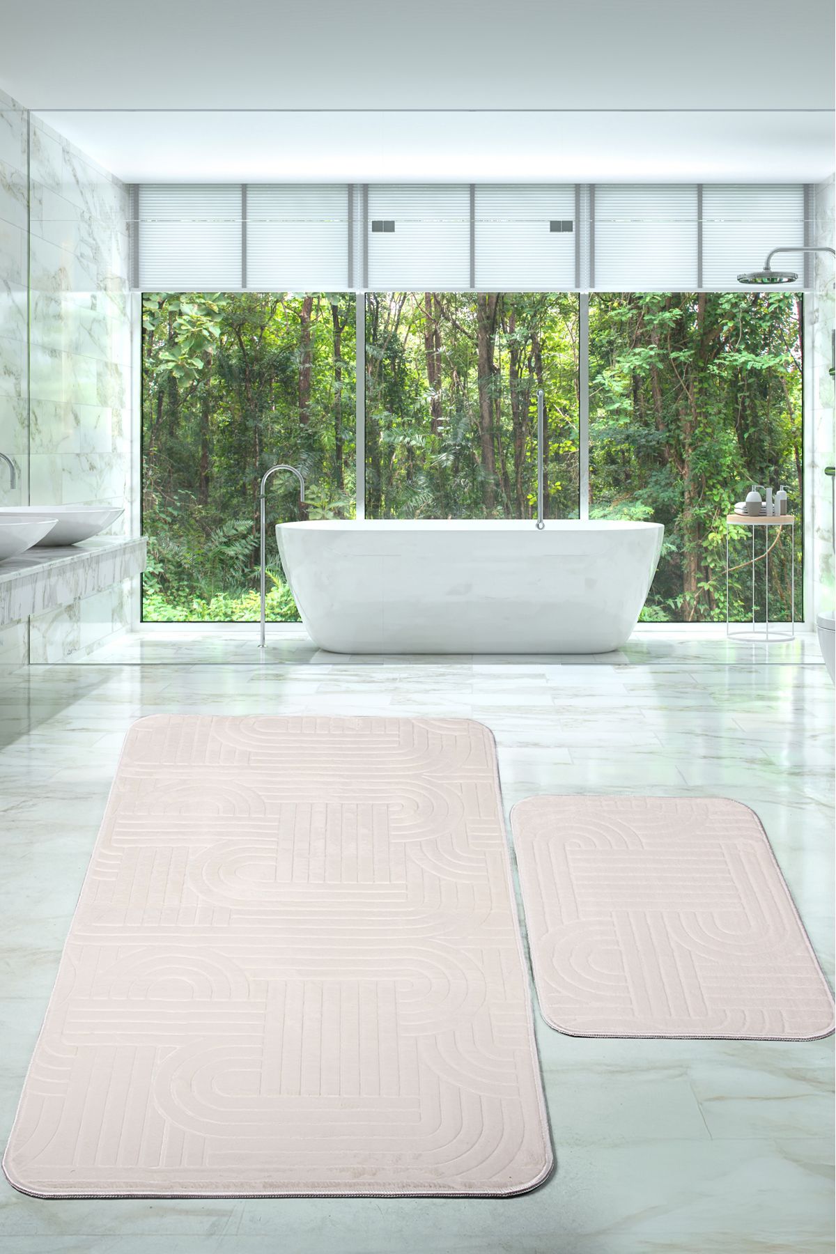 Bestekar Suvana Krem Büyük Boy Kaymaz Taban Modern Kolayca Yıkanabilir İkili Banyo Paspas Takımı