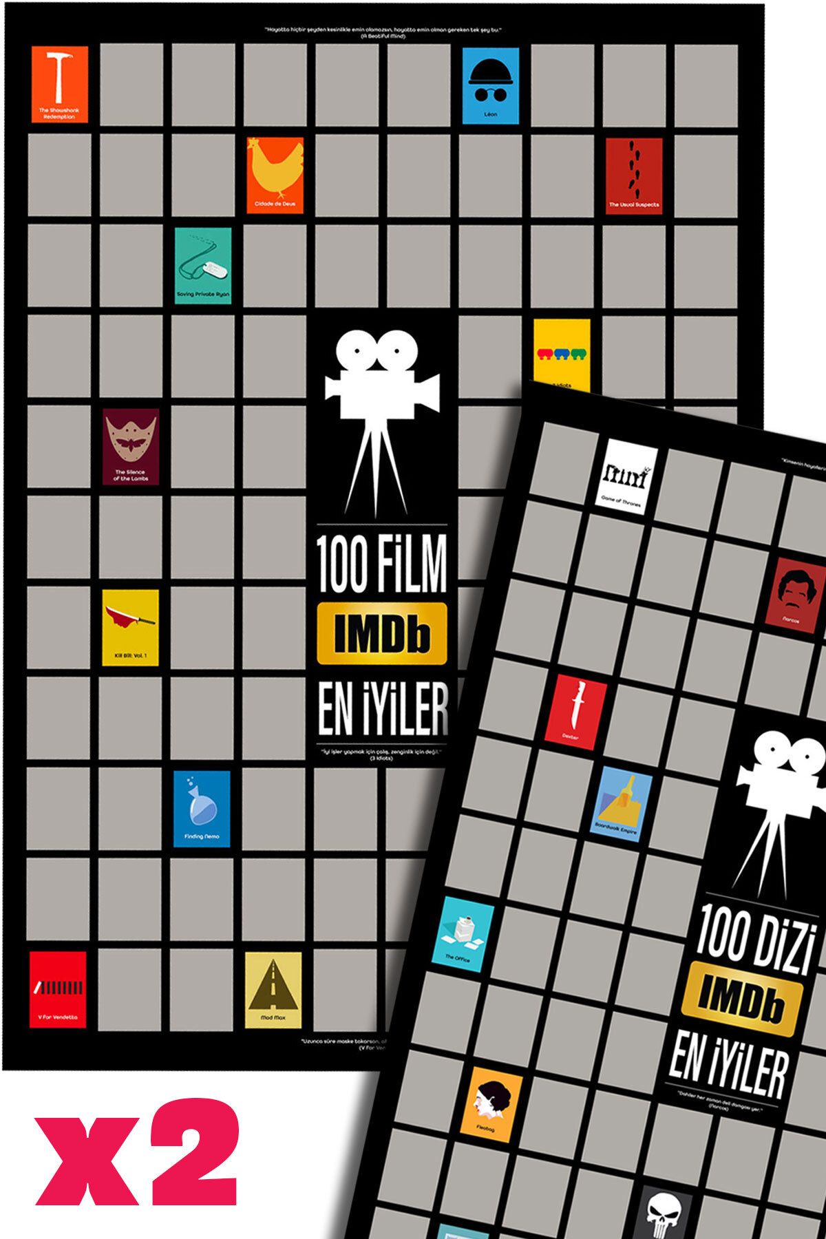 PopŞeker Imdb Top 100 Film 100 Dizi Posteri, Kazınabilir Poster Seti 2!li Set Top 200
