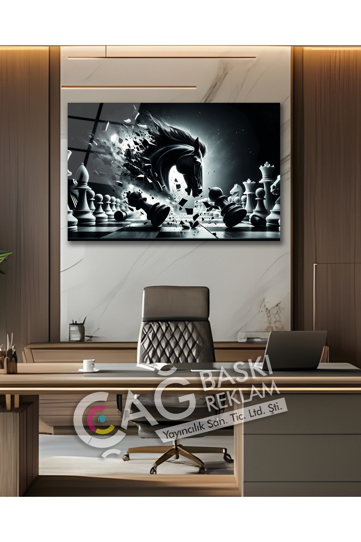Çağ Baskı Satranç Akıl Göz Alıcı Estetik Şık Cam Tablo Modern Ev Ofis Salon Duvar Oda Dekoru Hediyelik