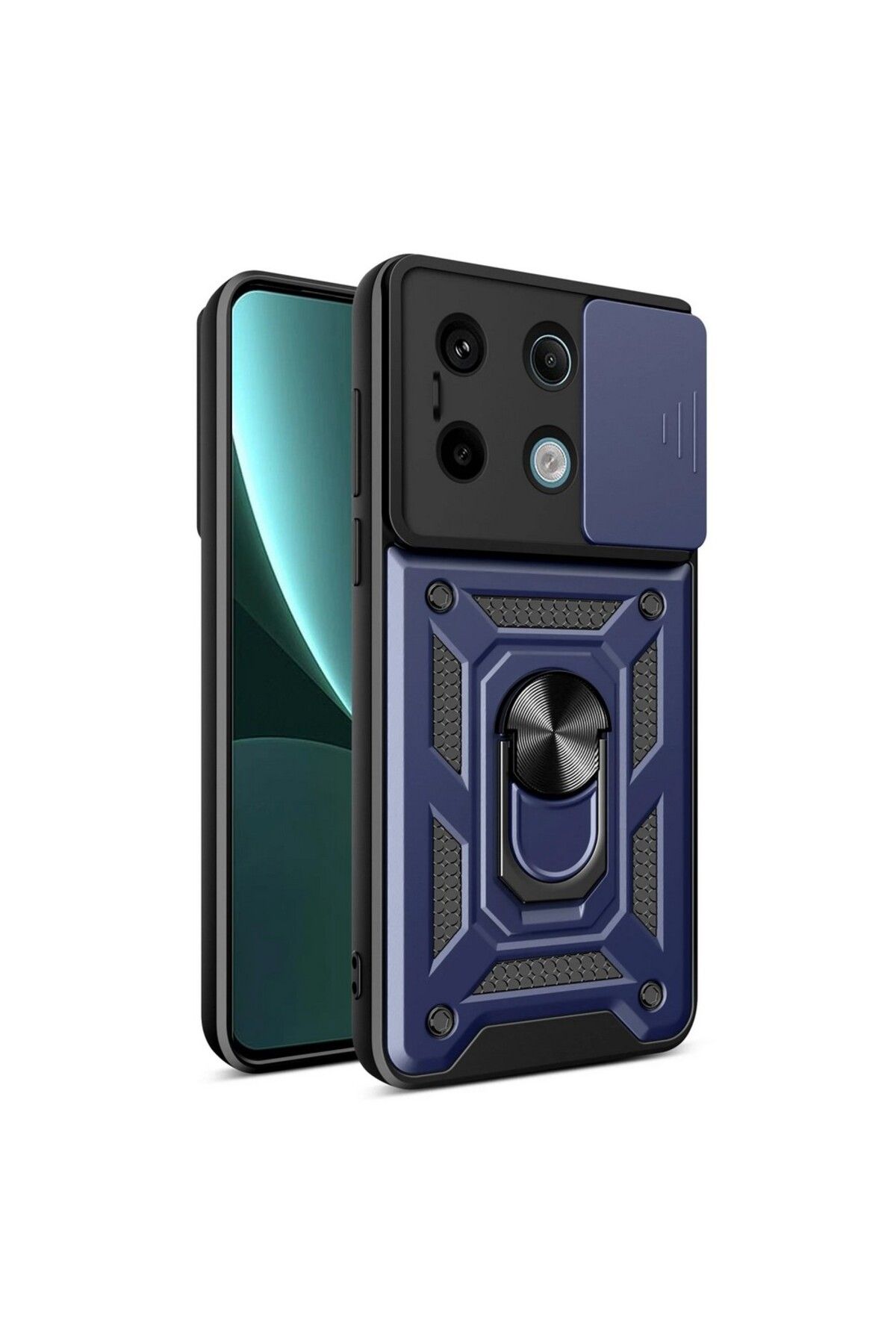 KılıfShop Xiaomi Poco X6 Pro Kılıf Pars Yüzüklü Standlı Darbe Korumalı Lacivert