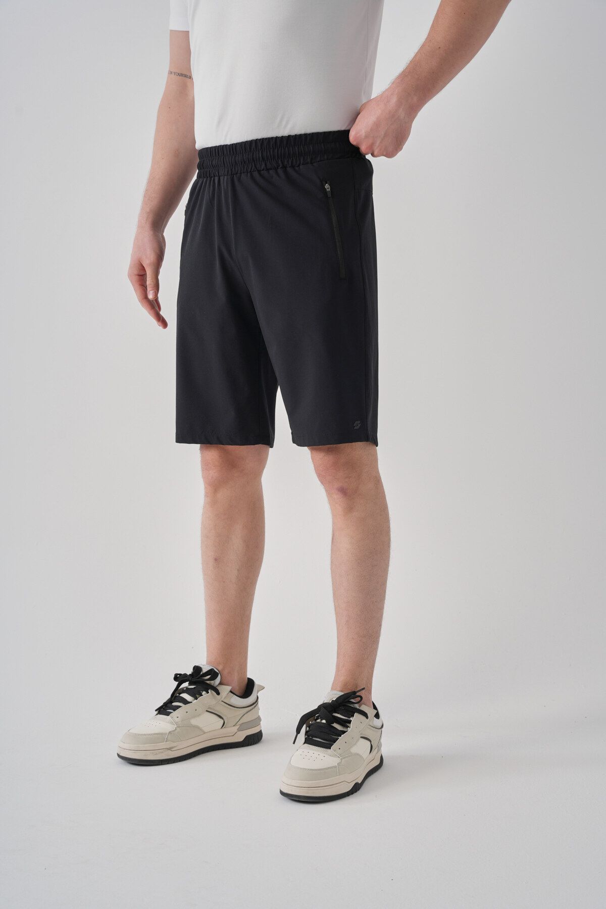 Shooter Sportswear Erkek Yazlık Şort Siyah Fermuarlı Rahat Kalıp