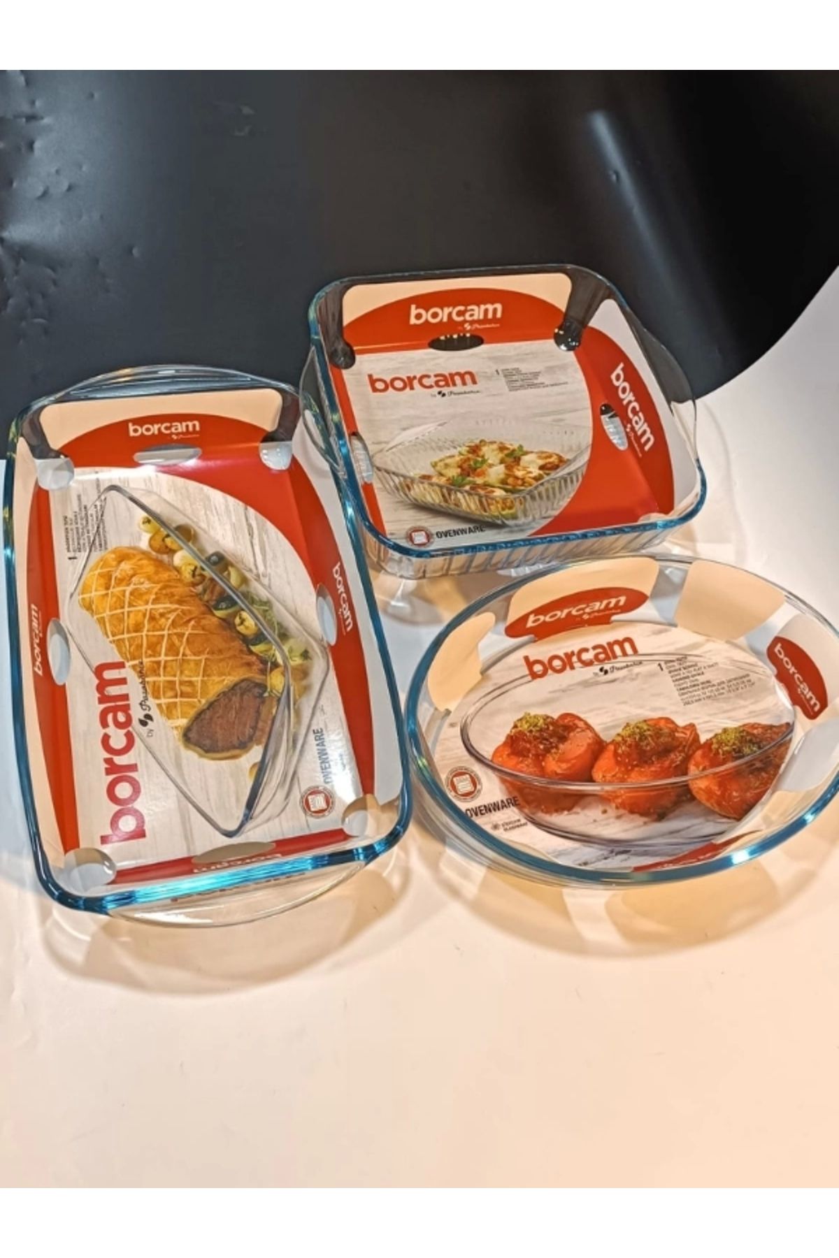 Paşabahçe Borcam Orta Boy Fırın Kalıbı 3 Lü Set Fırın Tepsisi ( 59084+59006+59384)