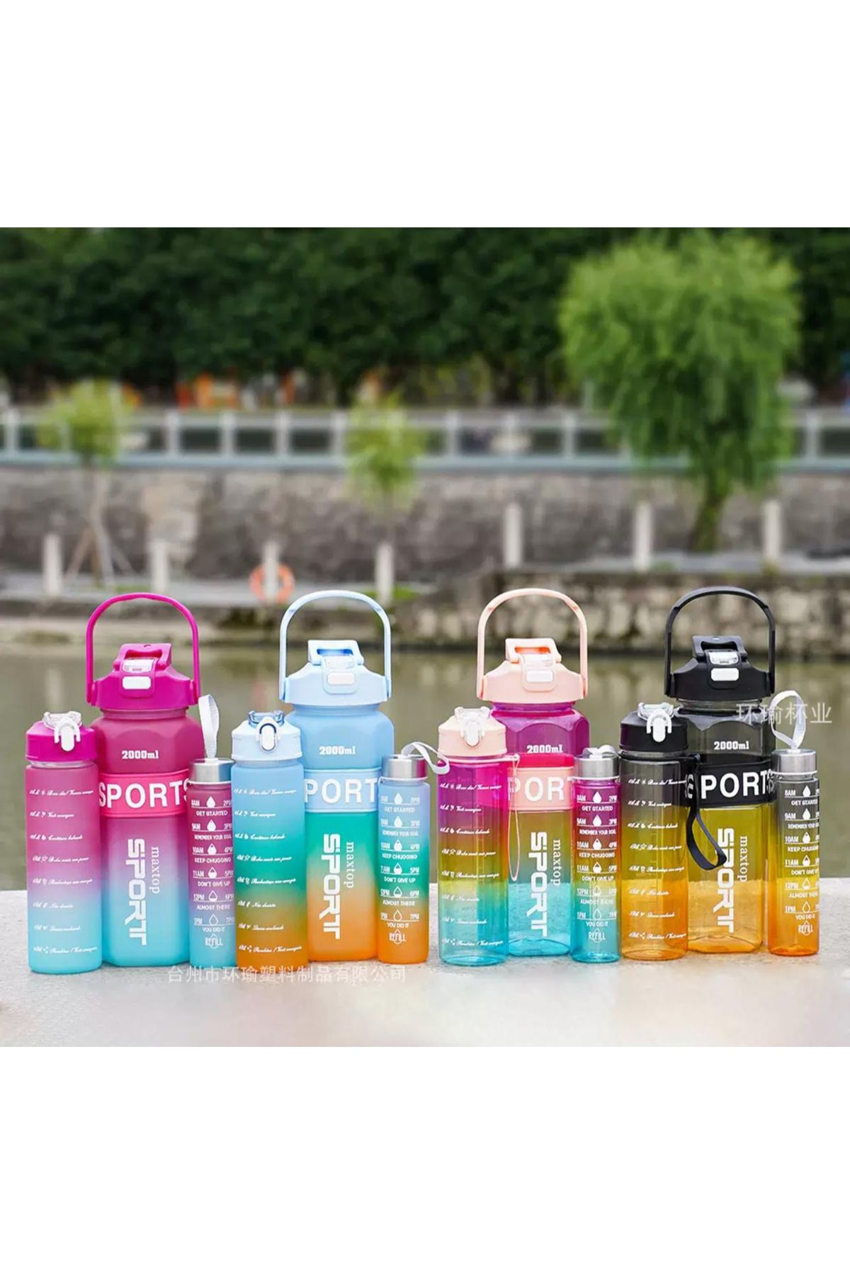 AbaTech SPORTS Renkli Akrilik Spor 3lü Motivasyon Suluk Matara 2000ml 900ml 350ml