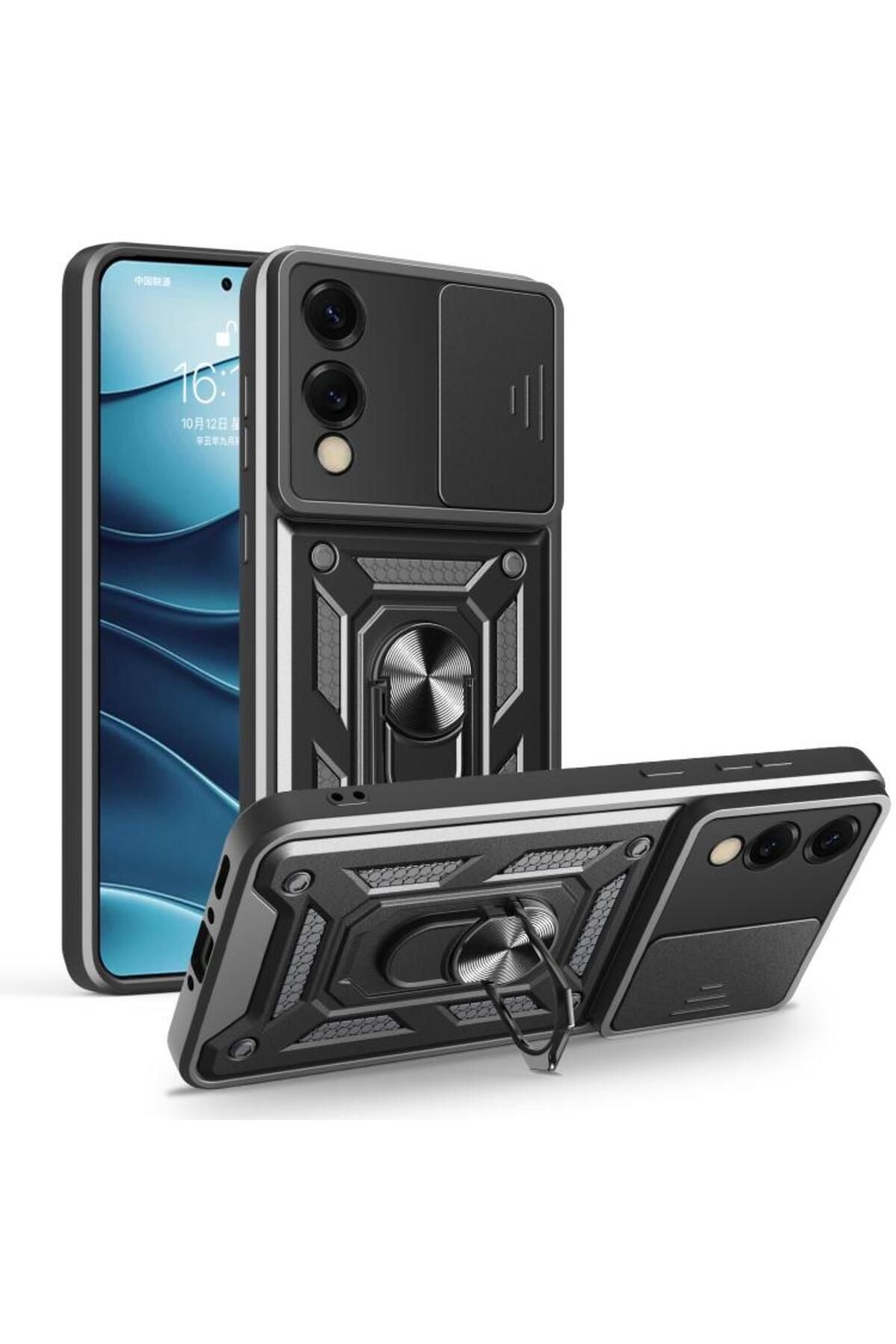 KılıfShop Samsung Galaxy S25 Edge Kılıf Pars Yüzüklü Standlı Darbe Korumalı Siyah