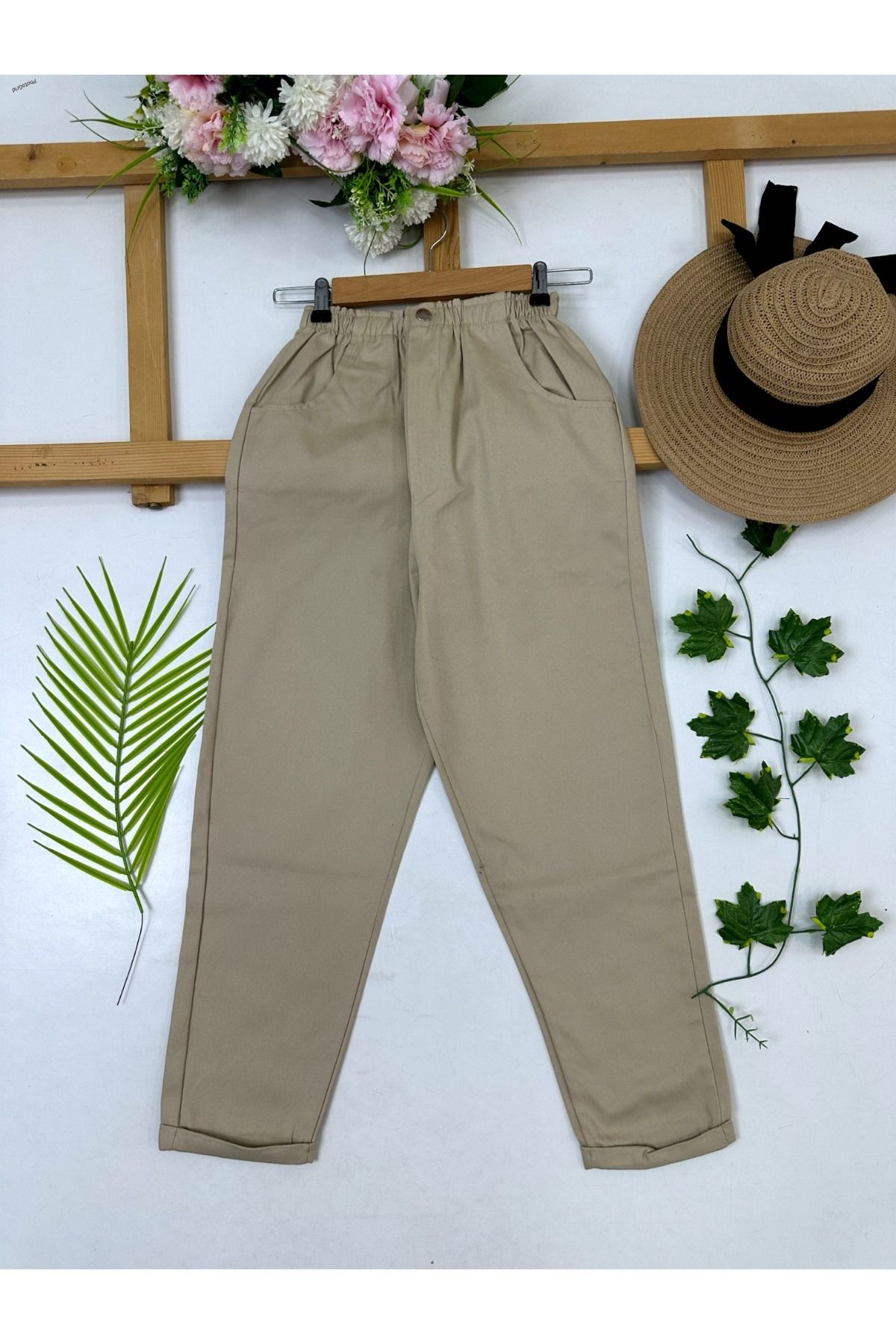 YEDİLALE BELİ LASTİKLİ GABARDİN RAHAT KESİM BORU PAÇA PANTOLON
