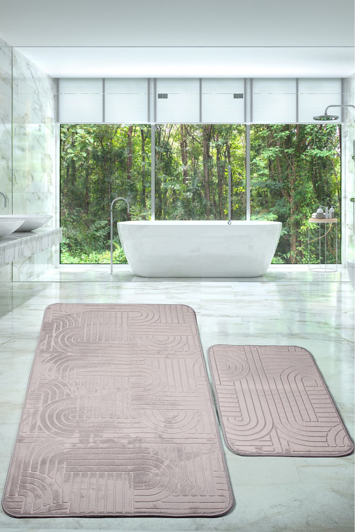 Bestekar Suvana Gri Büyük Boy Kaymaz Taban Modern Kolayca Yıkanabilir İkili Banyo Paspas Takımı