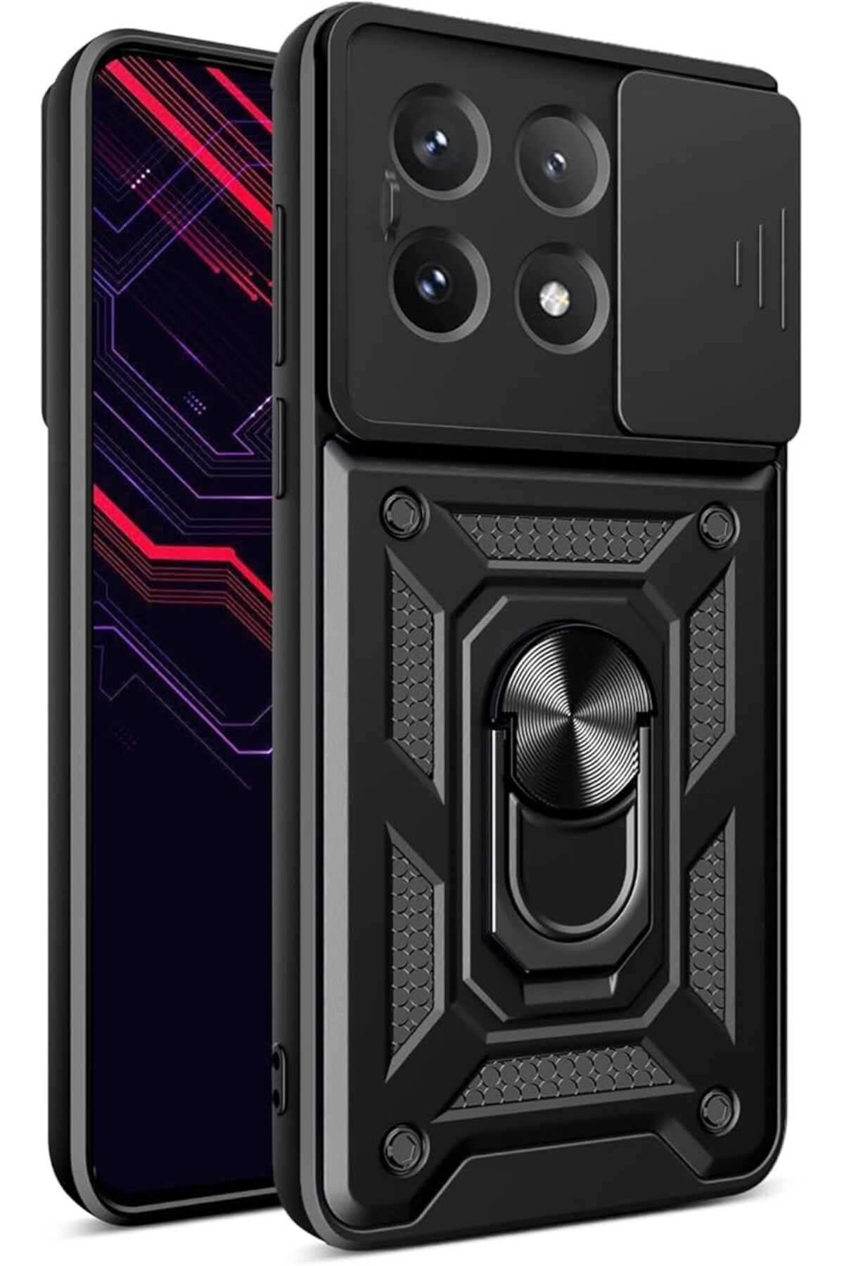 KılıfShop Xiaomi Poco X6 Pro Kılıf Pars Yüzüklü Standlı Darbe Korumalı Siyah