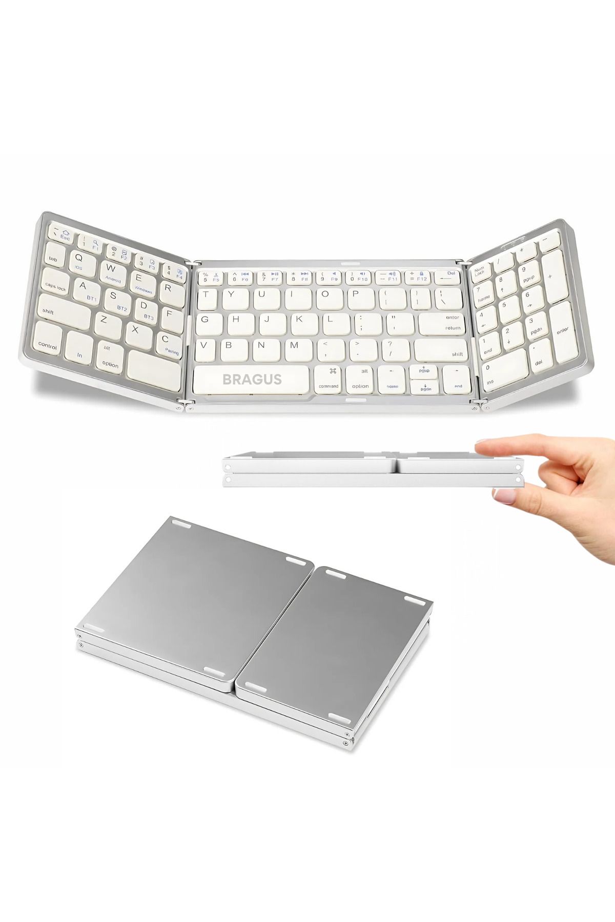 BRAGUS-Ultra-thin foldable keyboard, compatible with Android, iOS, Smart TV, numeric keypad, silver 1