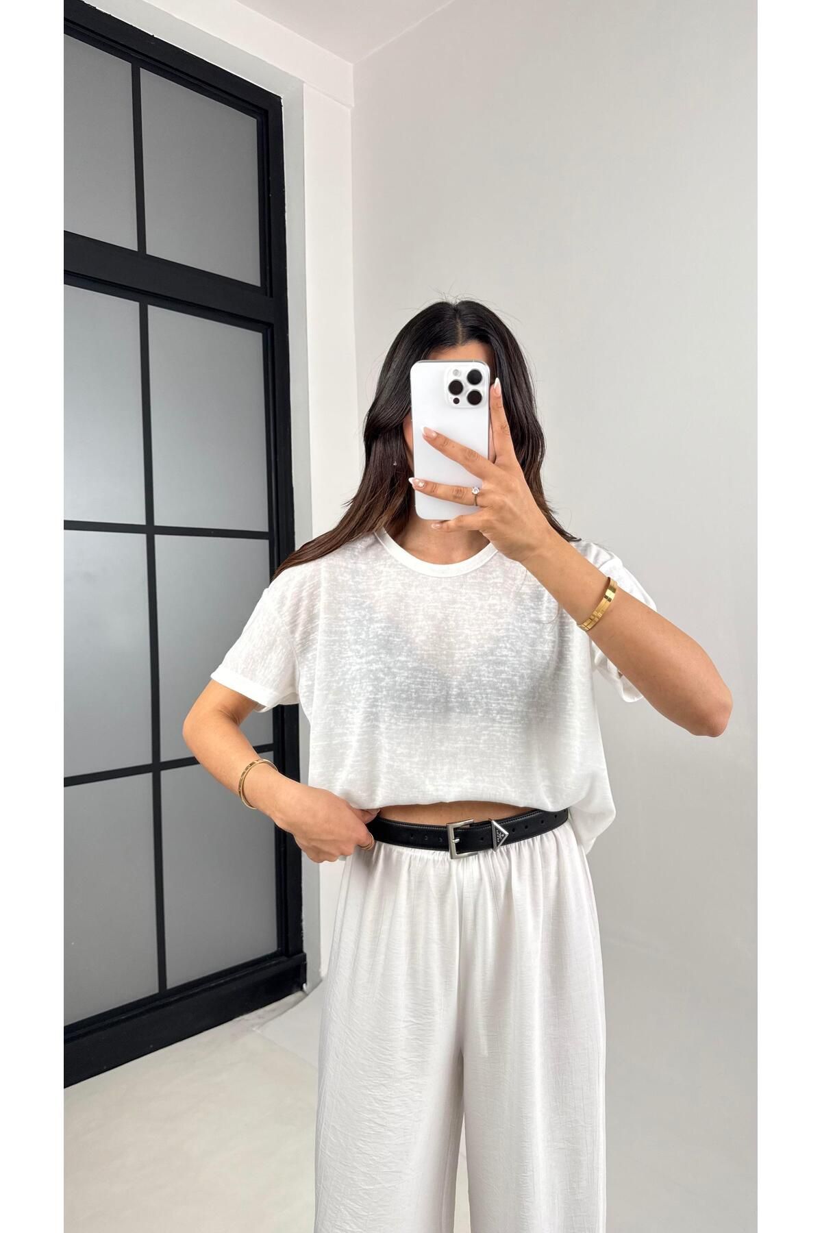 Gaus Beyaz Bisiklet Yaka MD Muadil Basic Tshirt Gaus00572