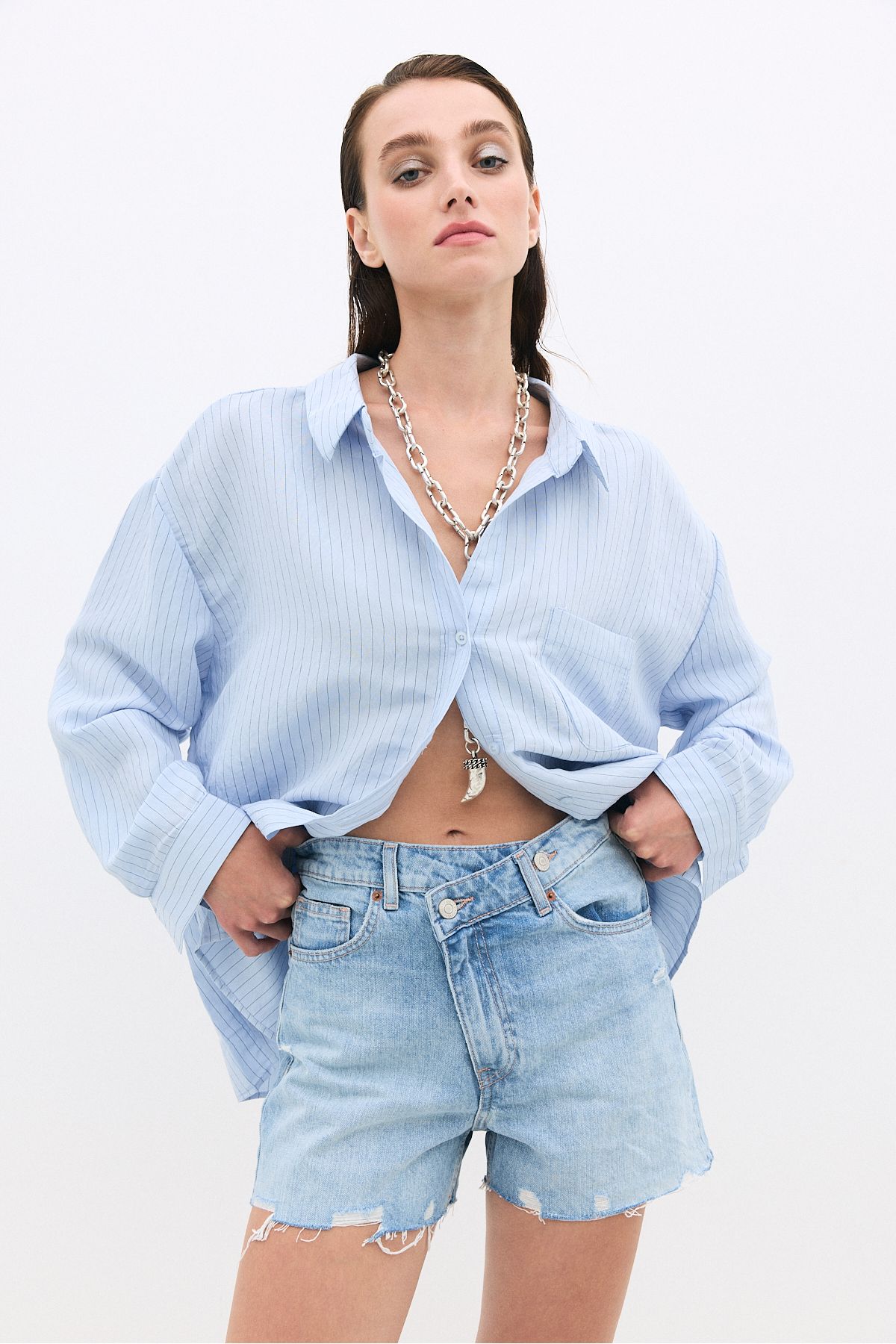 kkare Çizgili Oversize Gömlek