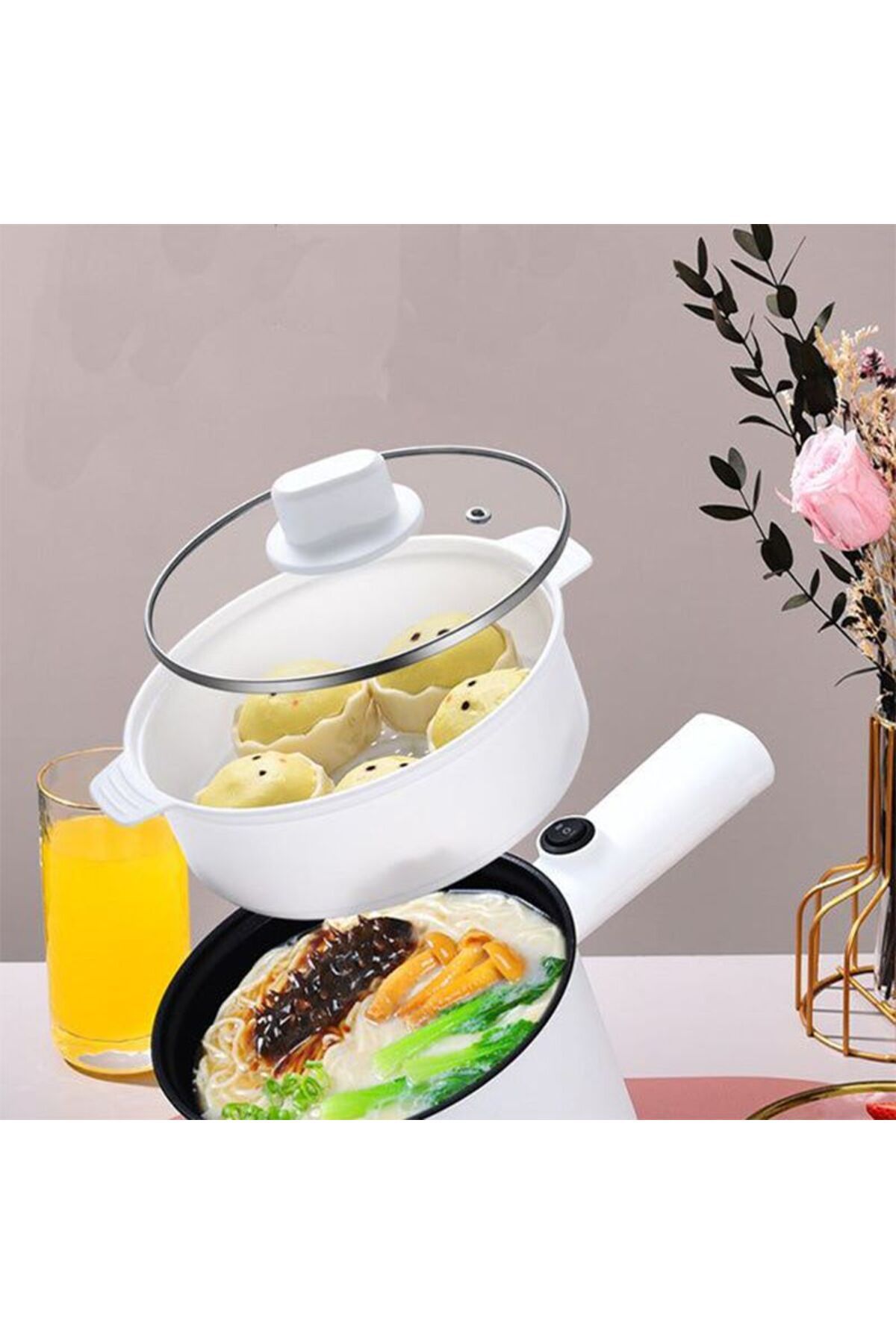 Generic-2 Layer 450w Electric Multifunctional Cooker For Noodles Egg Steam With Handle And Lid - 1.5 L 8