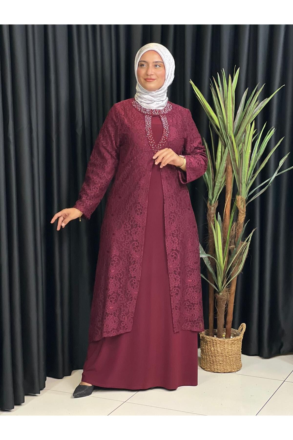 Butik büyük beden Üstü Güpür Elbise