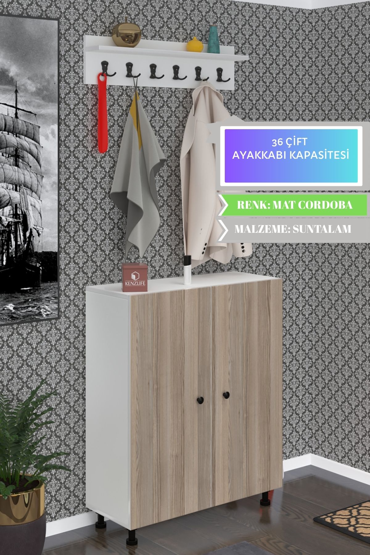 Kenzlife portmanto ayakkabılık ve askılık sandal6 crdbyz 98*120*32 otuzaltı çift ayakkabı kapasitesi
