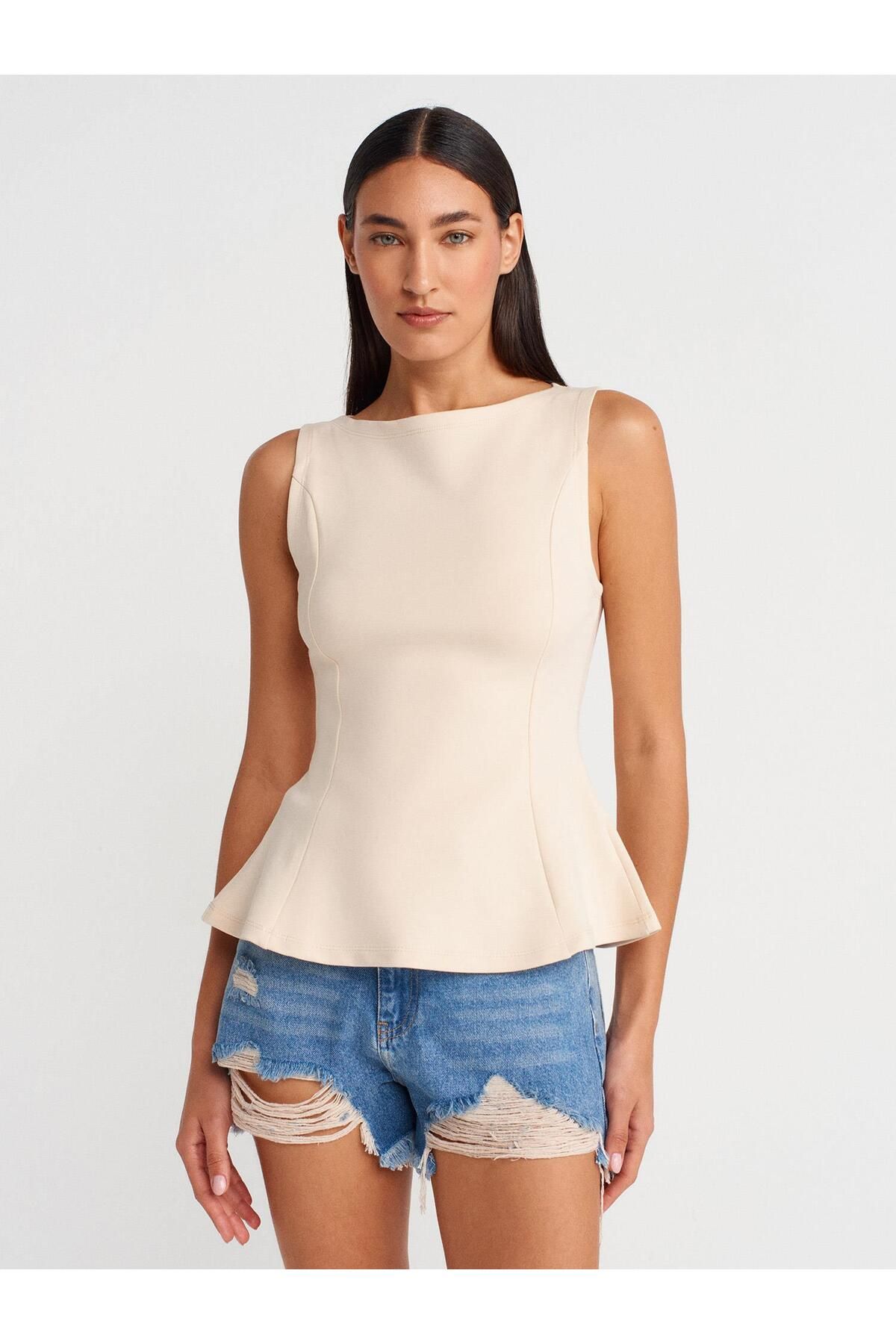 Dilvin 21001 Kayık Yaka Peplum Top Crop