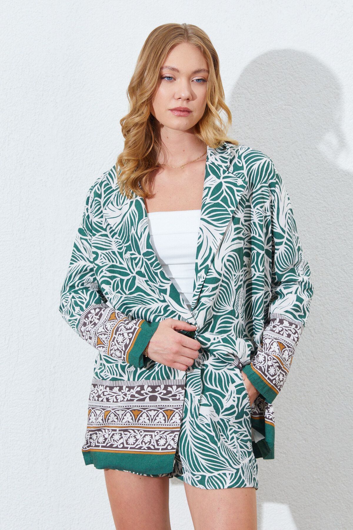 Manche Eteği Sulu Blazer Ceket- Haki | MKS355055-01