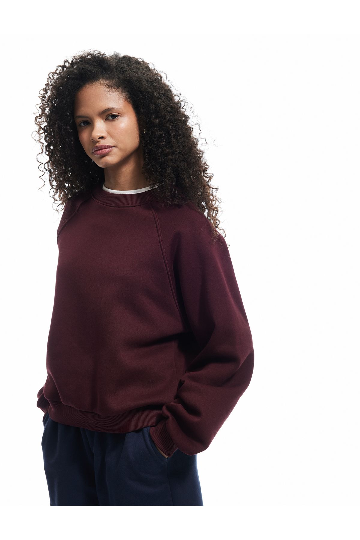 Koton Üç İplik Şardonlu Dikiş Detaylı Bisiklet Yaka Oversize Sweatshirt