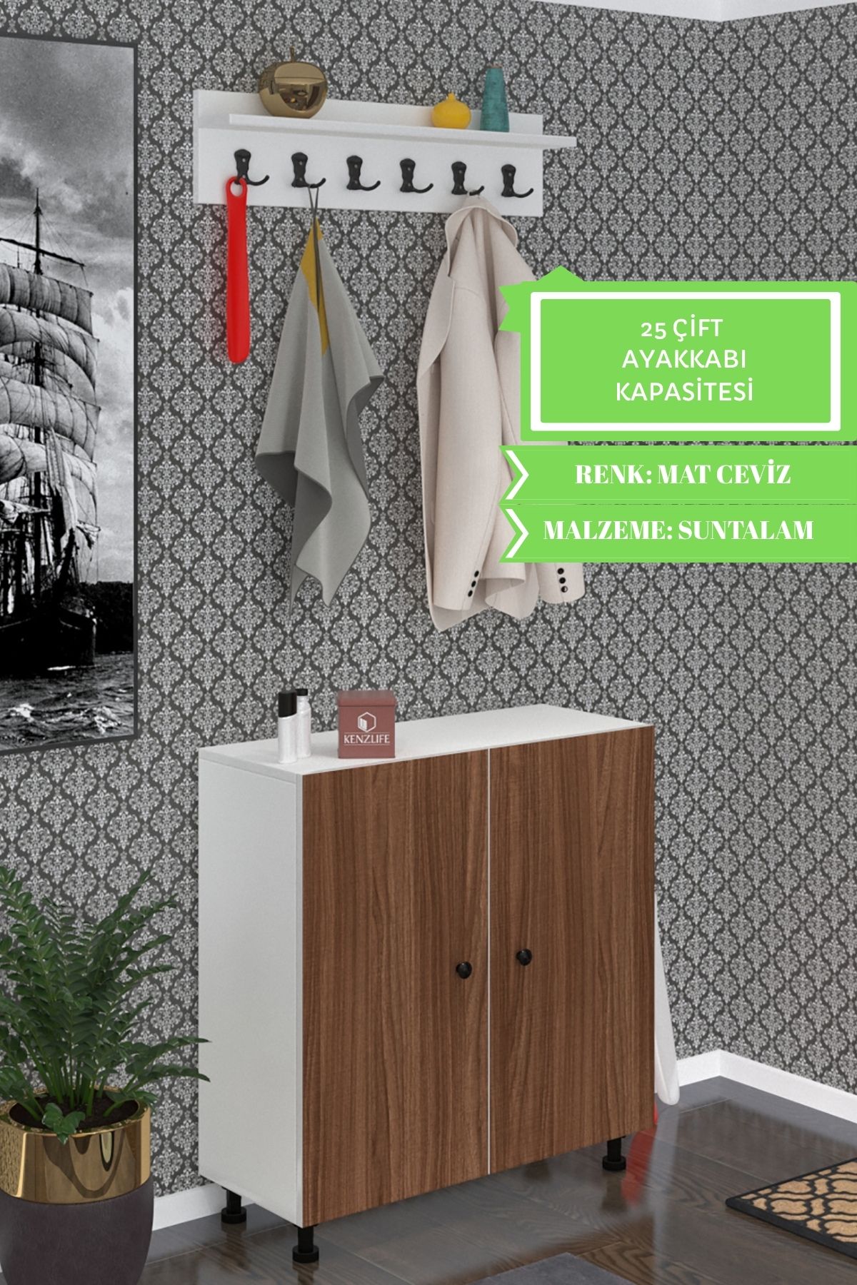 Kenzlife portmanto ayakkabılık ve askılık tomak5 cvzbyz 83*100*32 yirmibeş çift ayakkabı kapasitesi