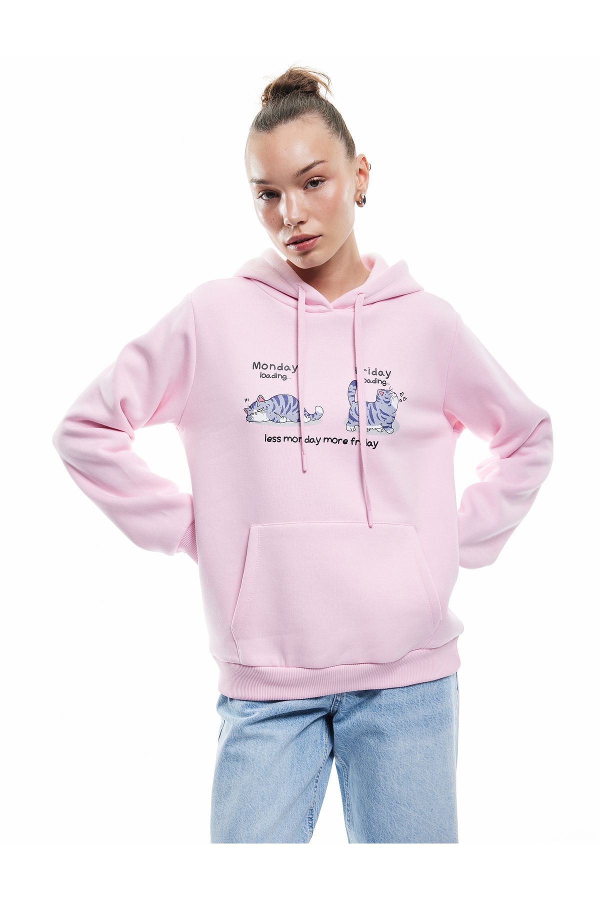 Koton Pamuklu Uzun Kollu Kanguru Cep Detaylı Şardonlu Kapşonlu Baskılı Sweatshirt