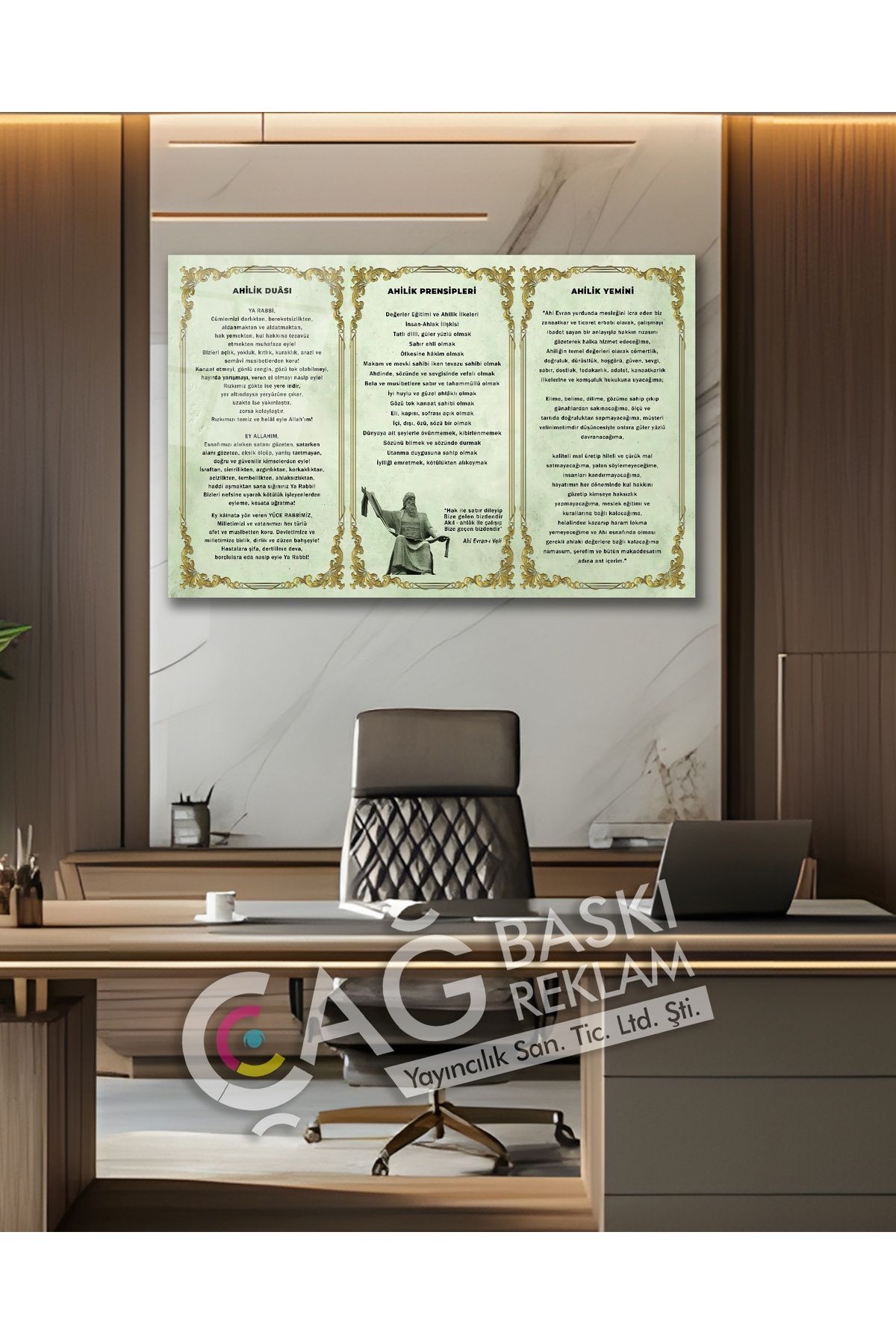 Çağ Baskı Ahilik Osmanlı Ahi Evran Cam Tablo Modern Ev Ofis Salon Oda Duvar Dekoru Hediyelik