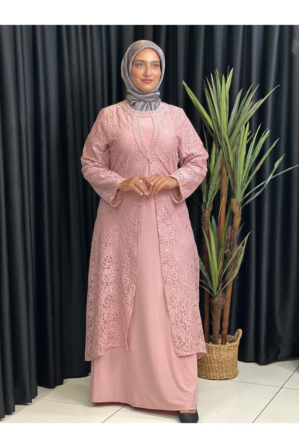 Butik büyük beden Üstü Güpür Elbise