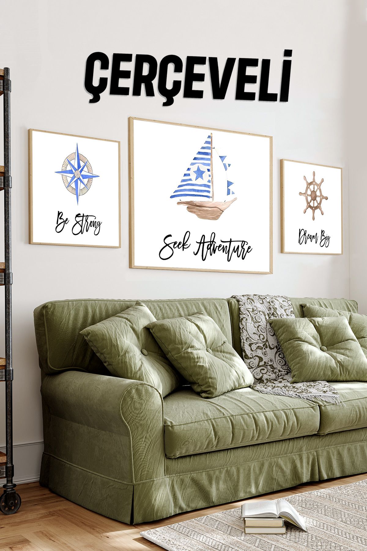 kutuTR ⛵ Seek Adventure Temalı Pusula - Yelkenli - Dümen 3’lü MDF Tablo Seti (23x23 cm & 42x42 cm) 4242120