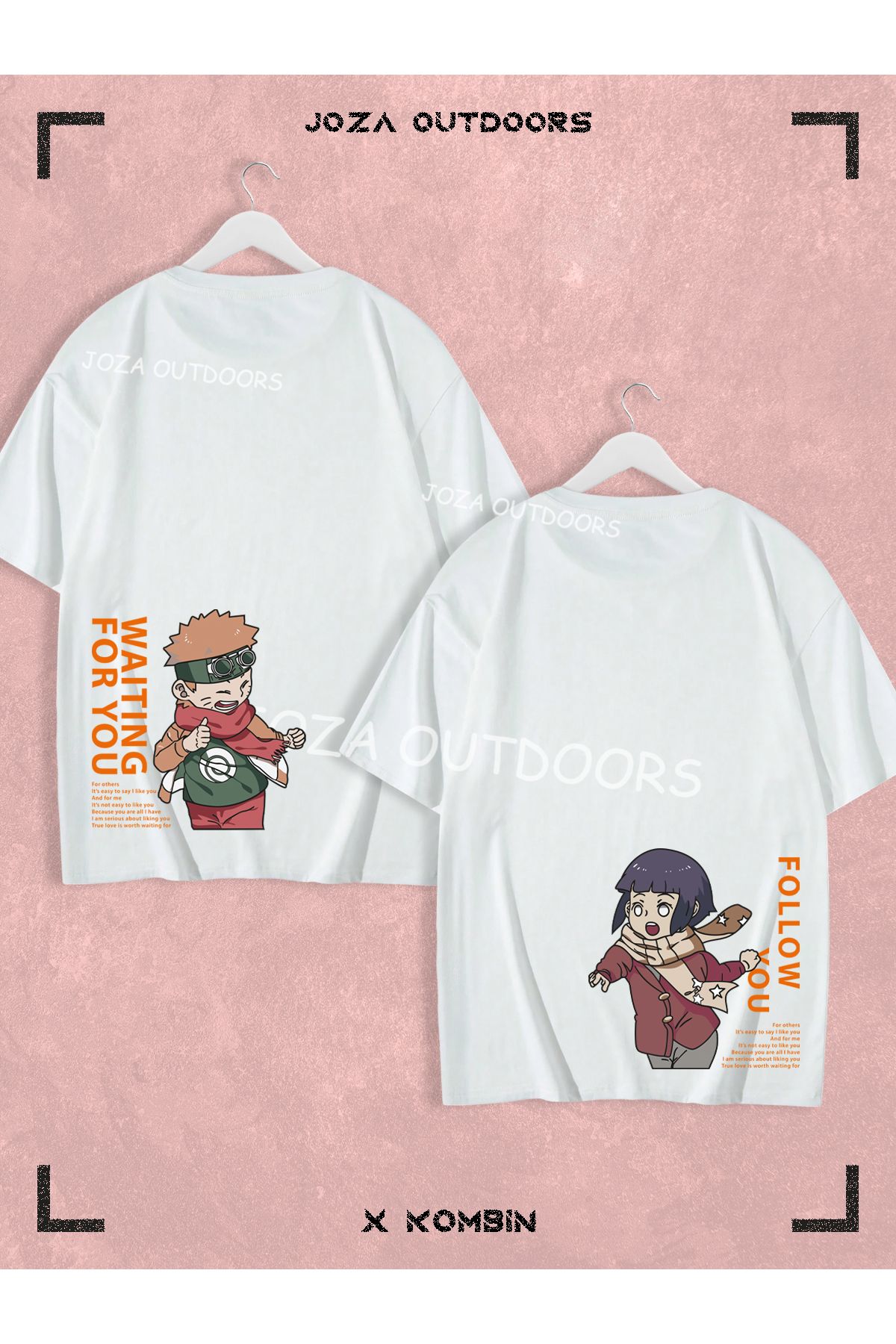 Jobia Outdoors Kadın Erkek Hinata Narto Anime Arka Bel Baskılı Sevgili Çift Kombini Oversize Tshirt 2'li Takım