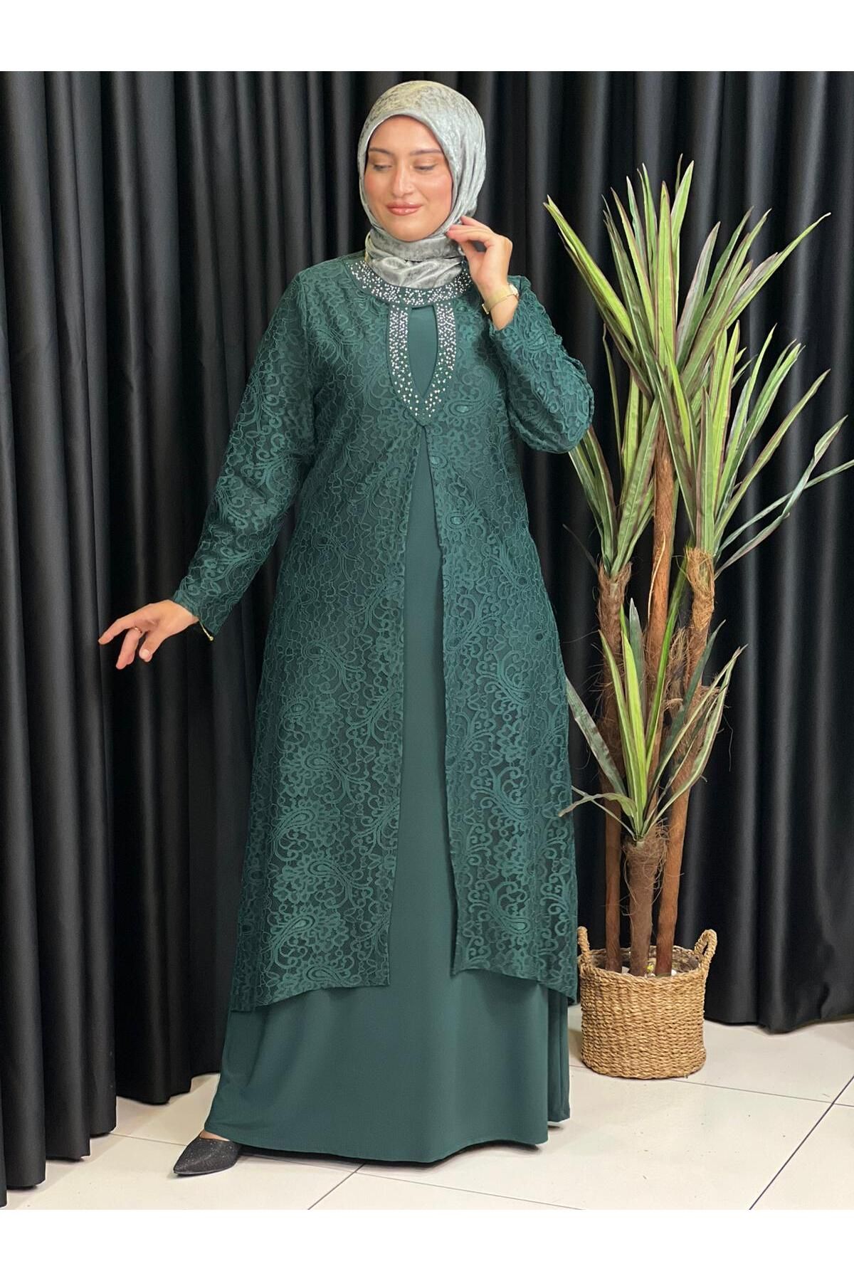 Butik büyük beden Üstü Güpür Elbise